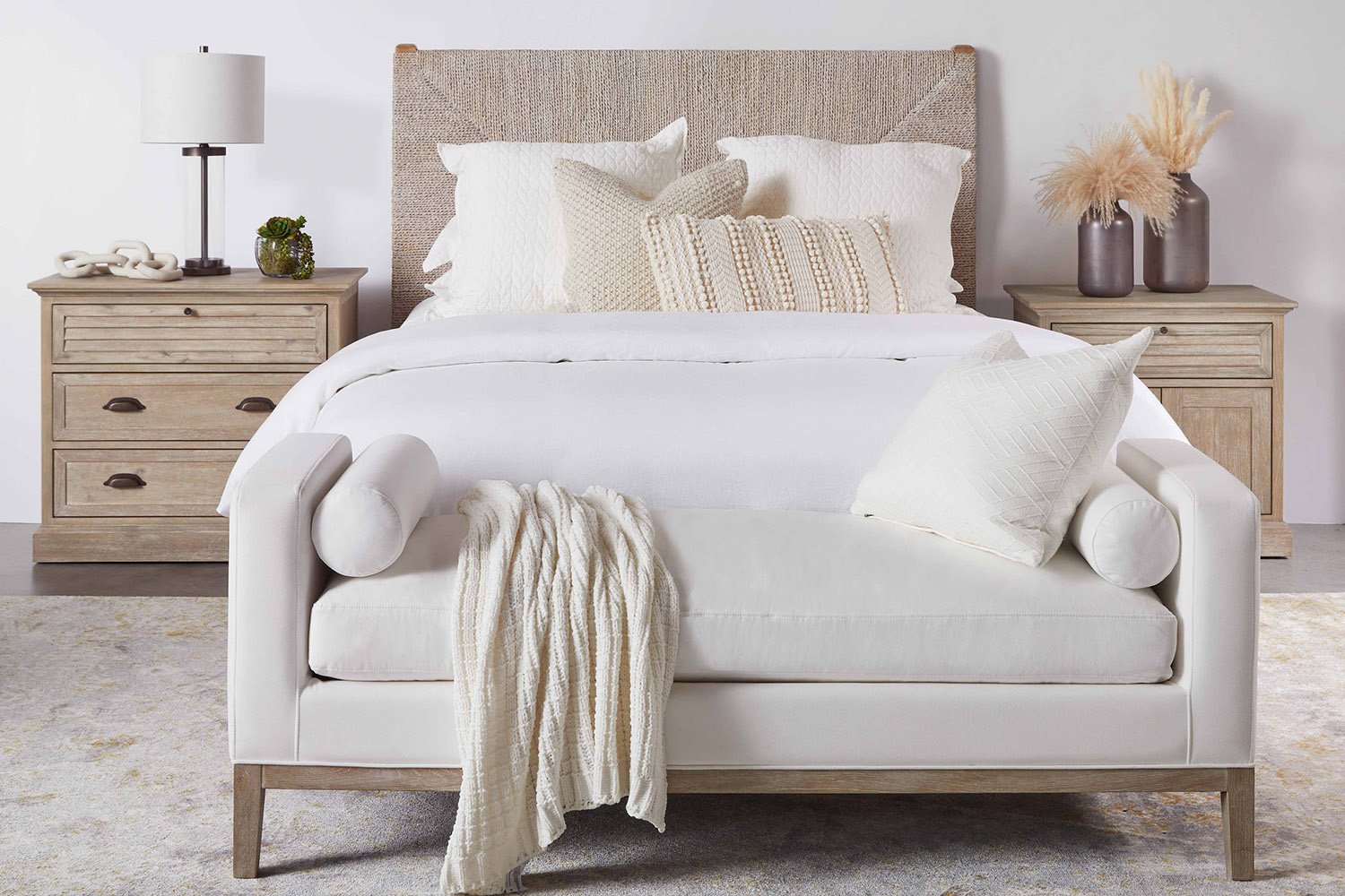 Essentials Woven Malay Cal King Bed - White Wash Natural Gray