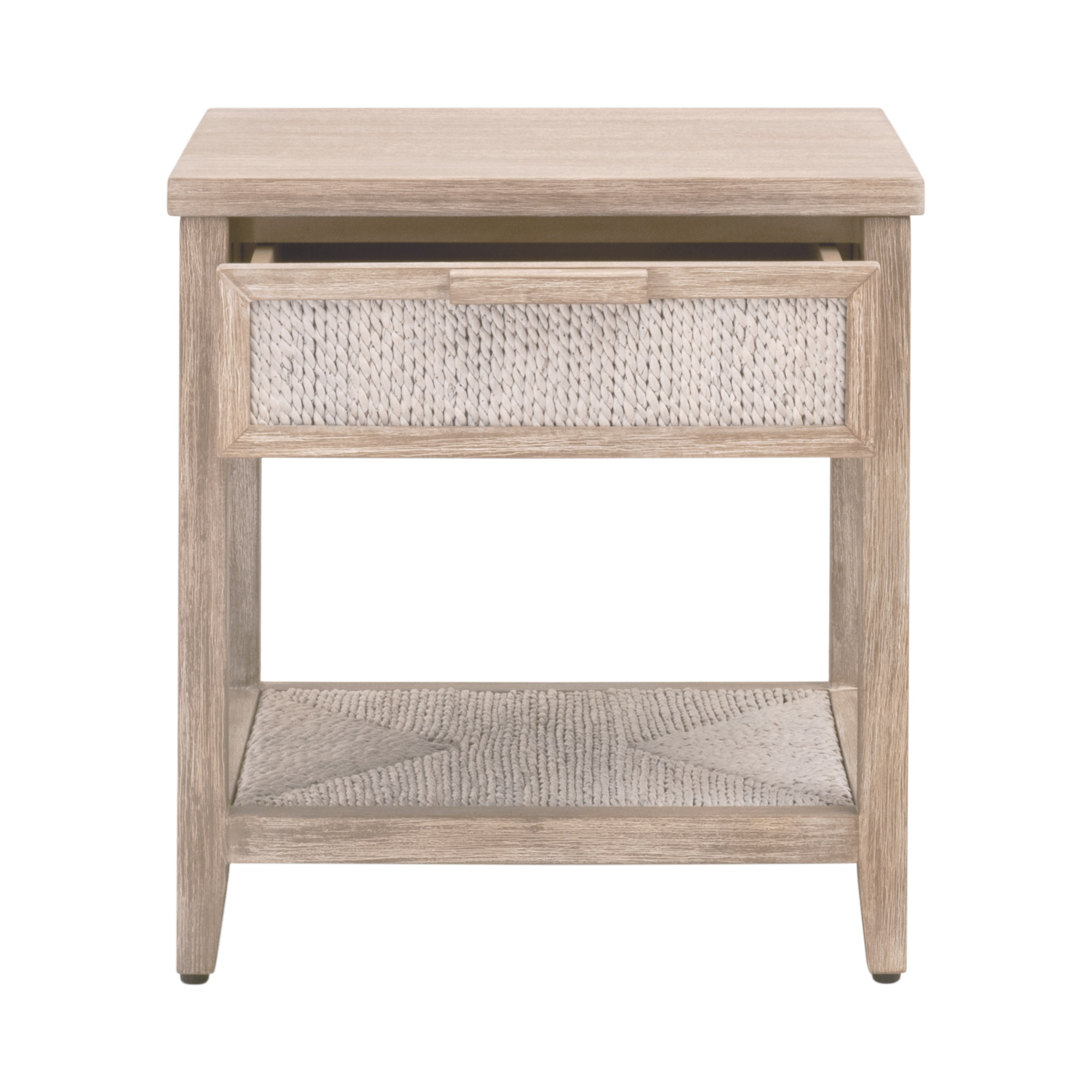 Essentials - Malay 1-Drawer Nightstand in White Wash Abaca Rope, Natural Gray Mahogany