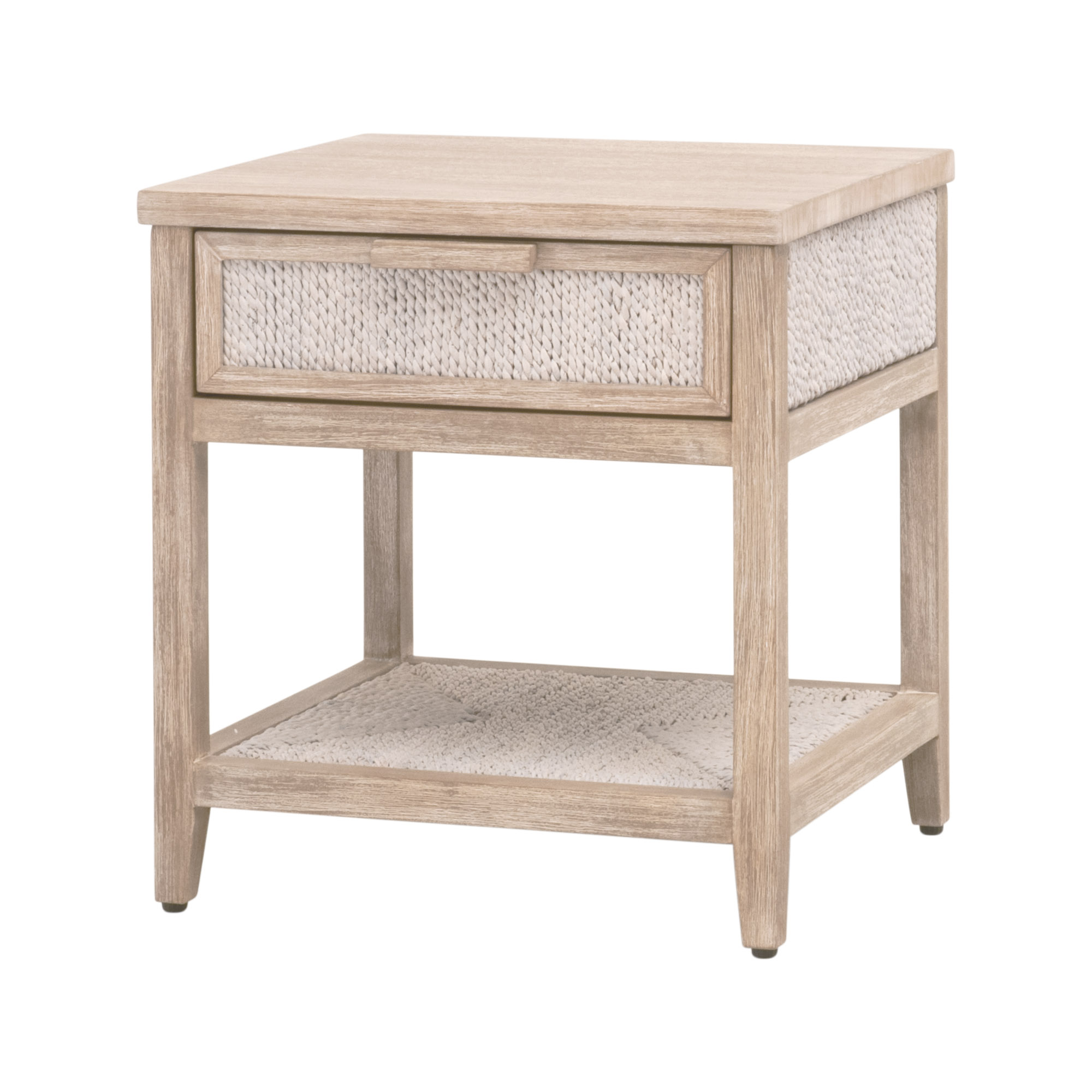 Essentials - Malay 1-Drawer Nightstand in White Wash Abaca Rope, Natural Gray Mahogany