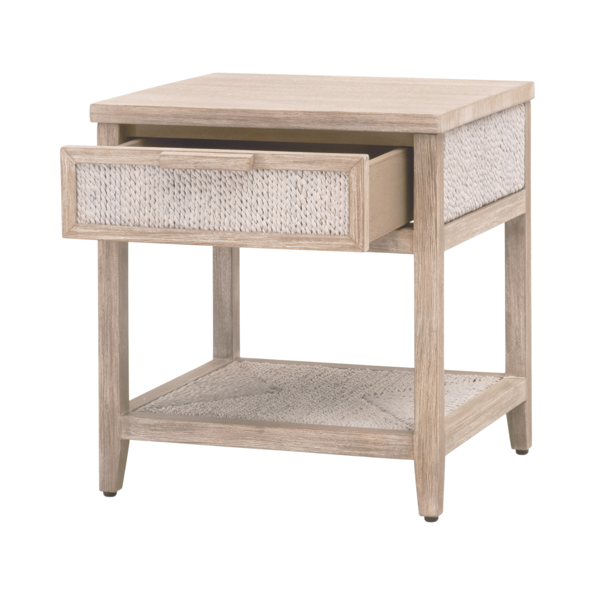 Essentials - Malay 1-Drawer Nightstand in White Wash Abaca Rope, Natural Gray Mahogany