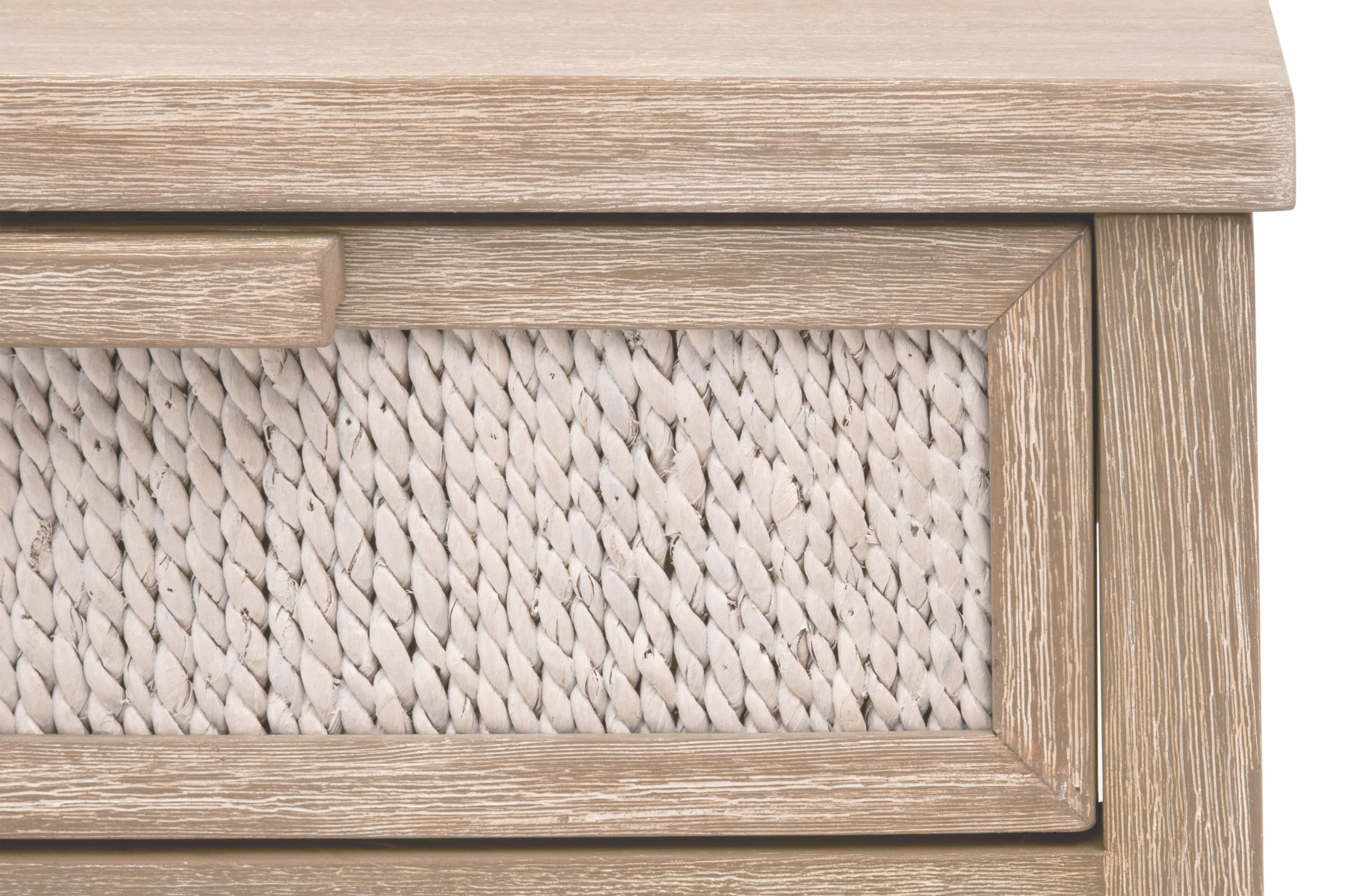 Essentials - Malay 1-Drawer Nightstand in White Wash Abaca Rope, Natural Gray Mahogany