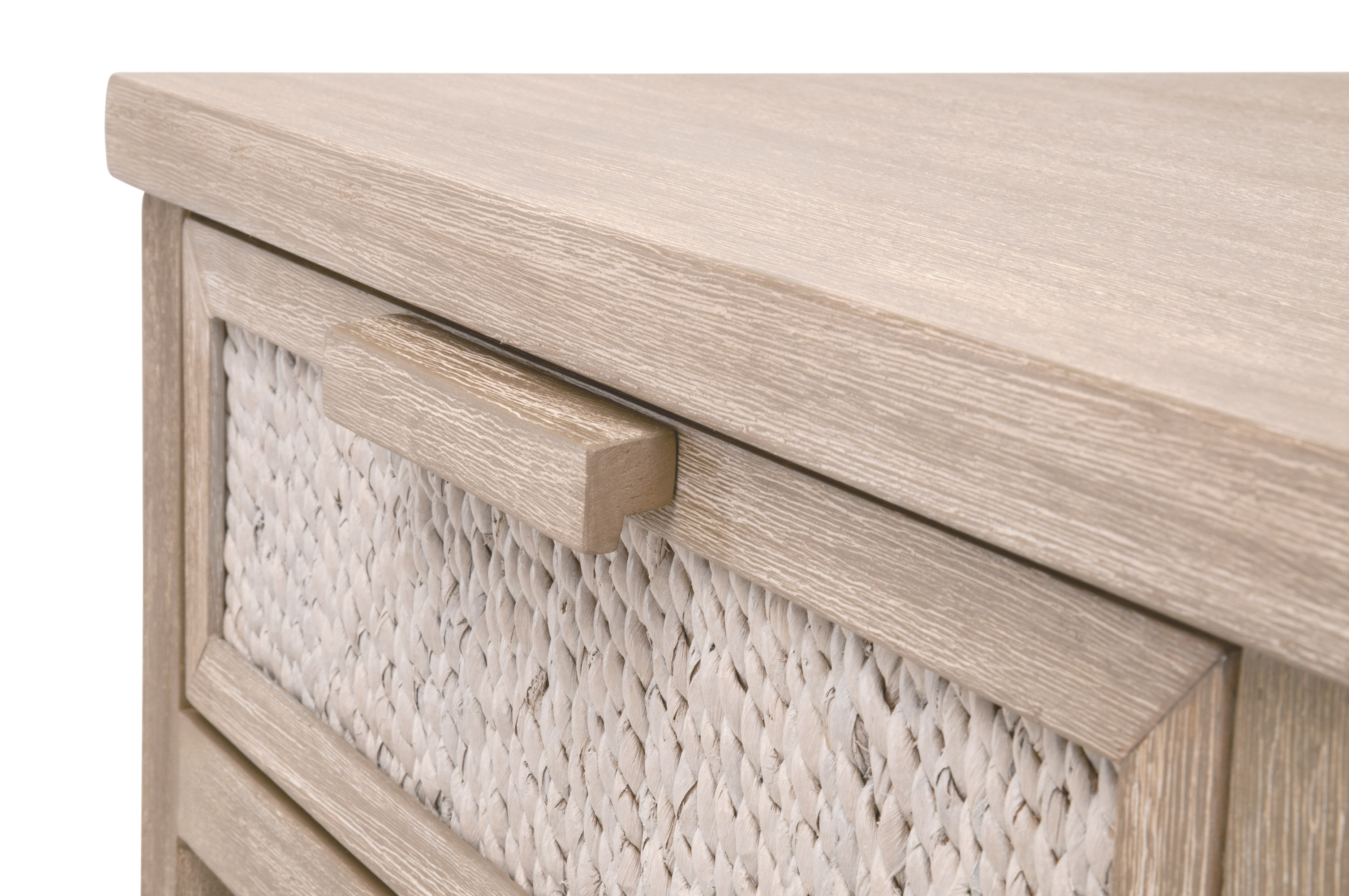 Essentials - Malay 1-Drawer Nightstand in White Wash Abaca Rope, Natural Gray Mahogany