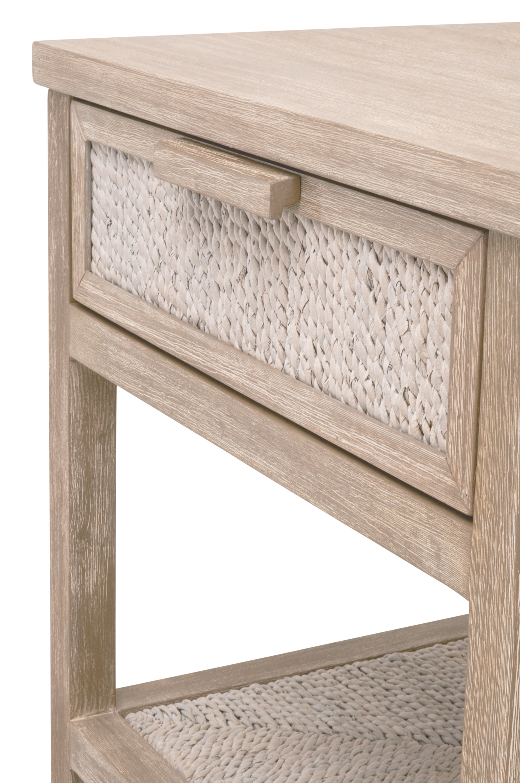 Essentials - Malay 1-Drawer Nightstand in White Wash Abaca Rope, Natural Gray Mahogany