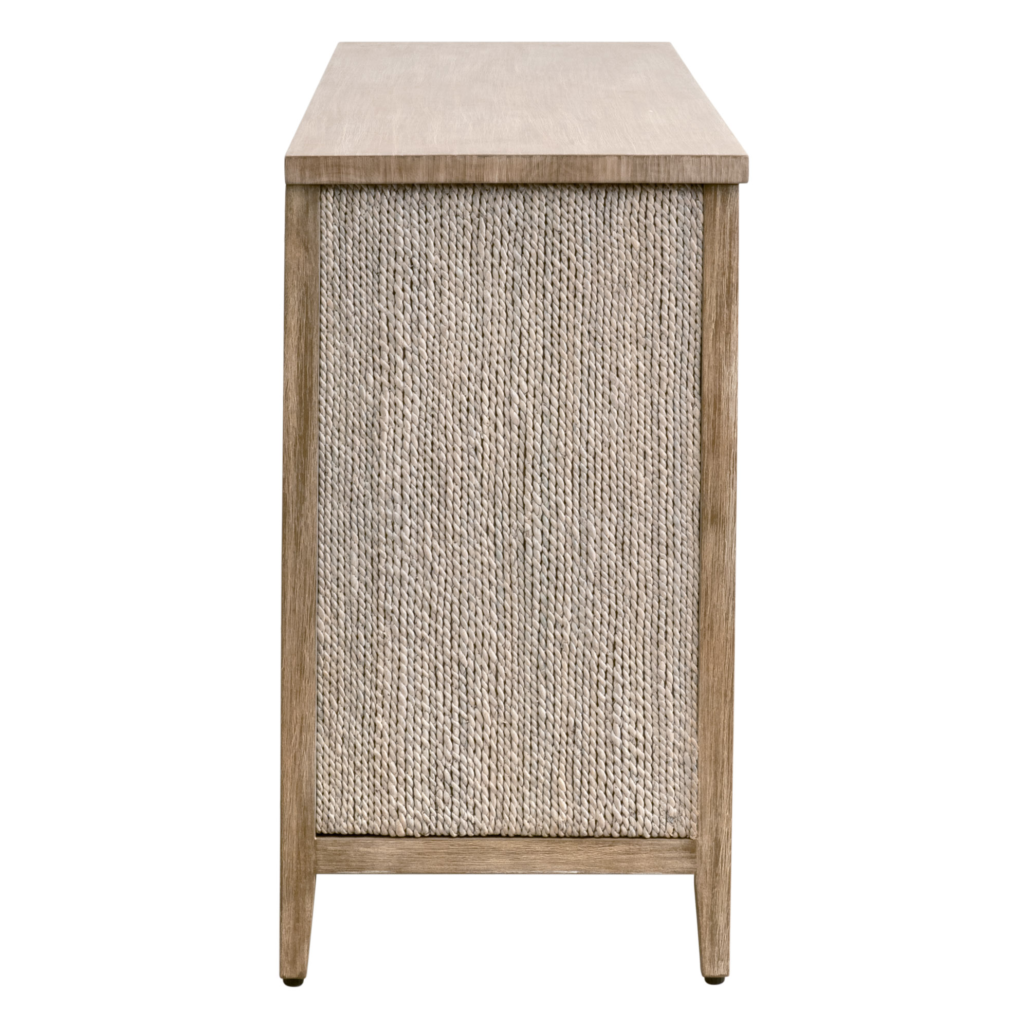 Essentials - Malay 6-Drawer Double Dresser in White Wash Abaca Rope, Natural Gray Mahogany