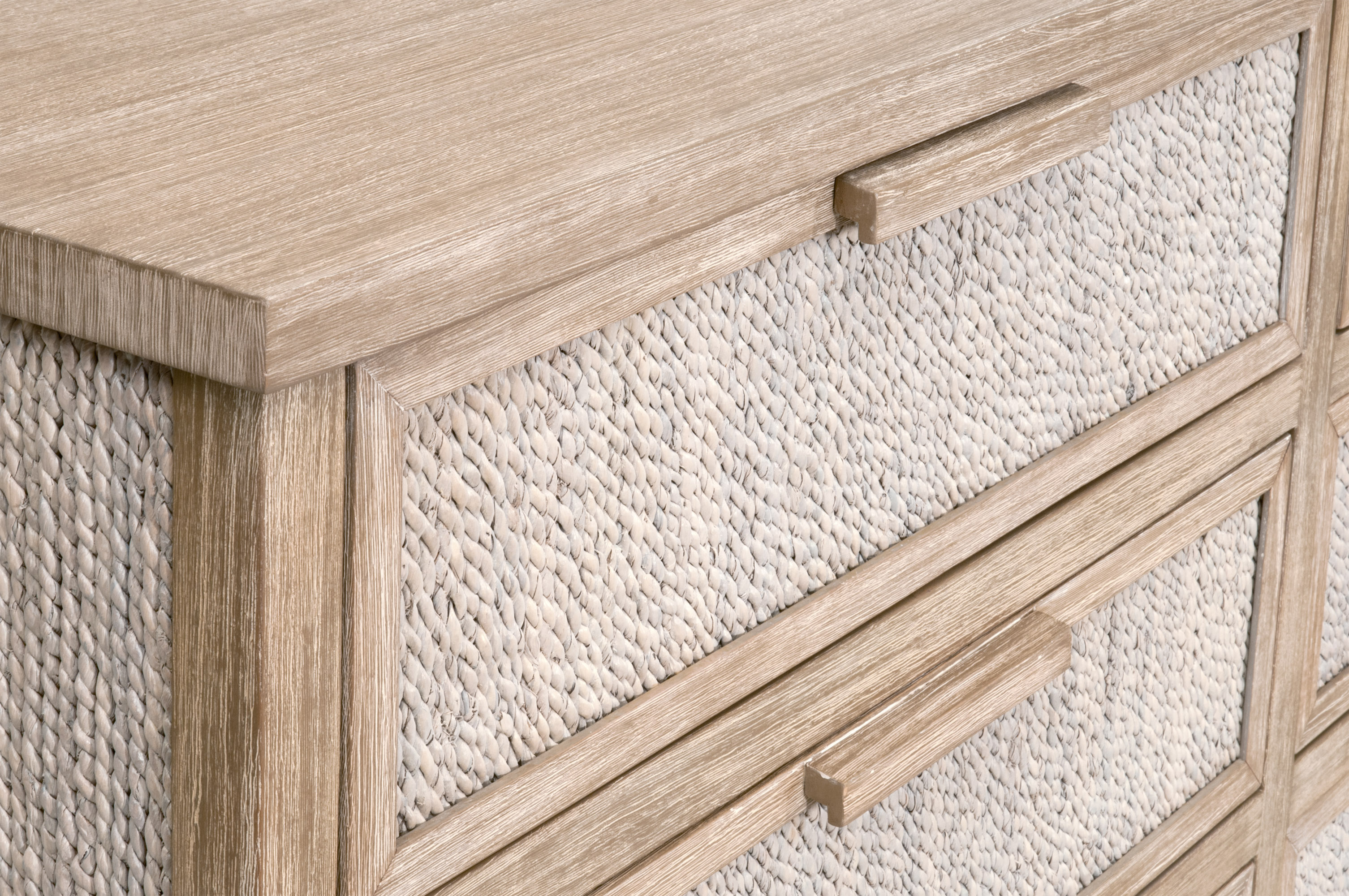 Essentials - Malay 6-Drawer Double Dresser in White Wash Abaca Rope, Natural Gray Mahogany