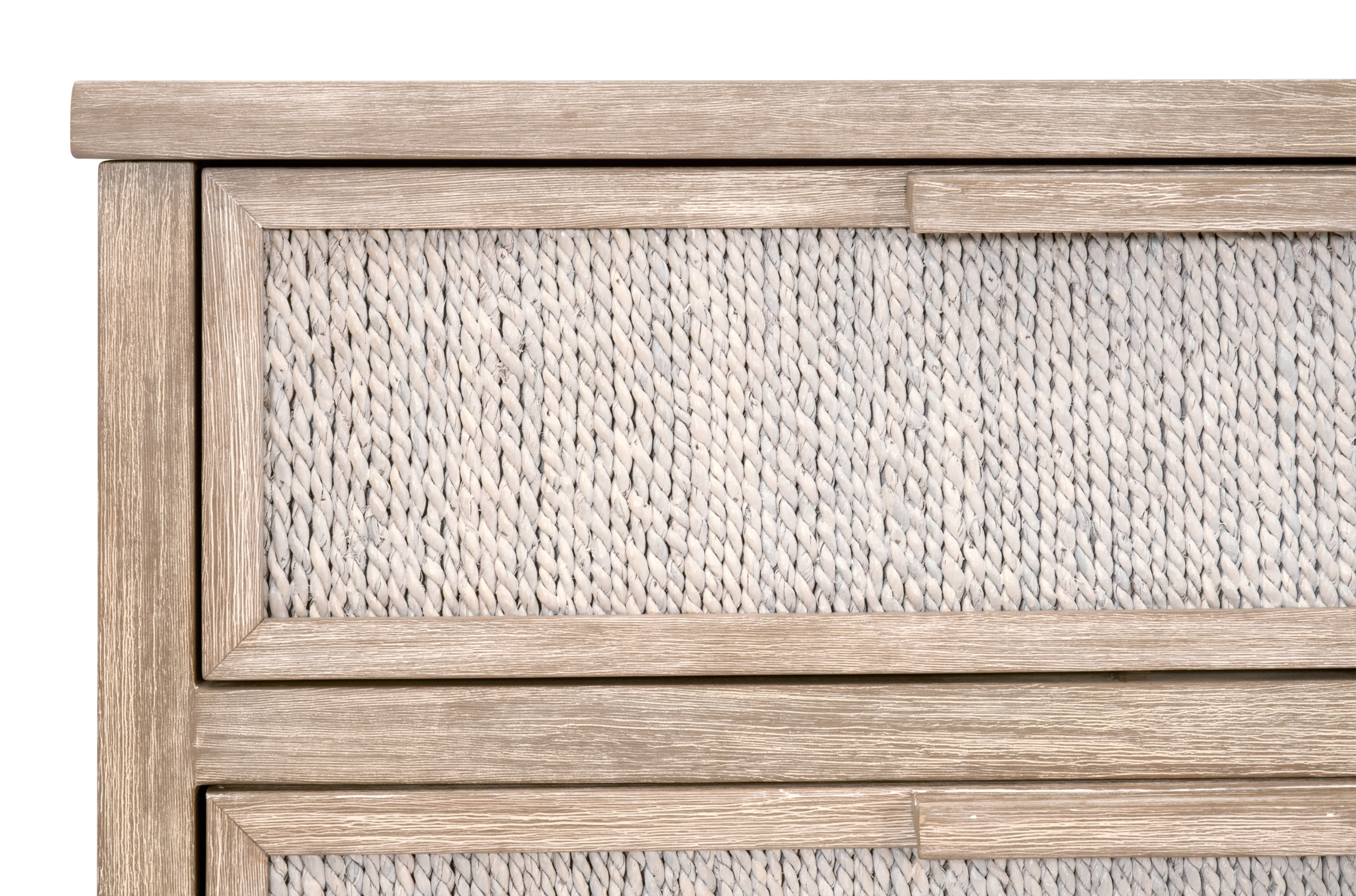 Essentials - Malay 6-Drawer Double Dresser in White Wash Abaca Rope, Natural Gray Mahogany