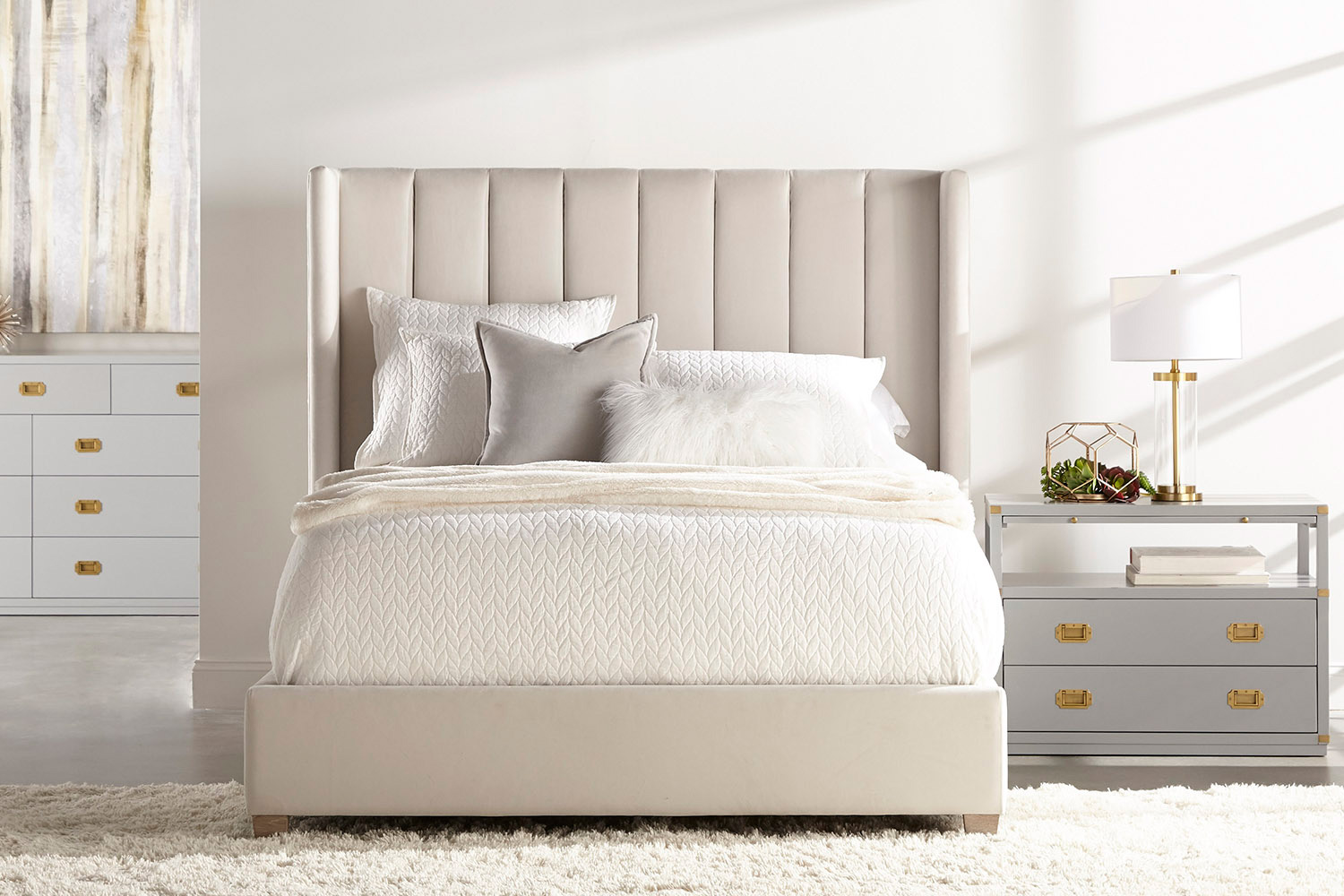 Essentials Chandler Queen Bed - Cream Velvet