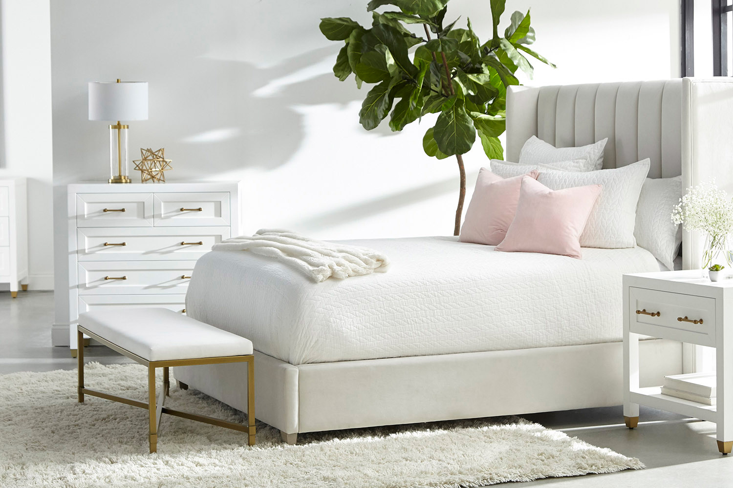 Essentials Chandler Queen Bed - Cream Velvet