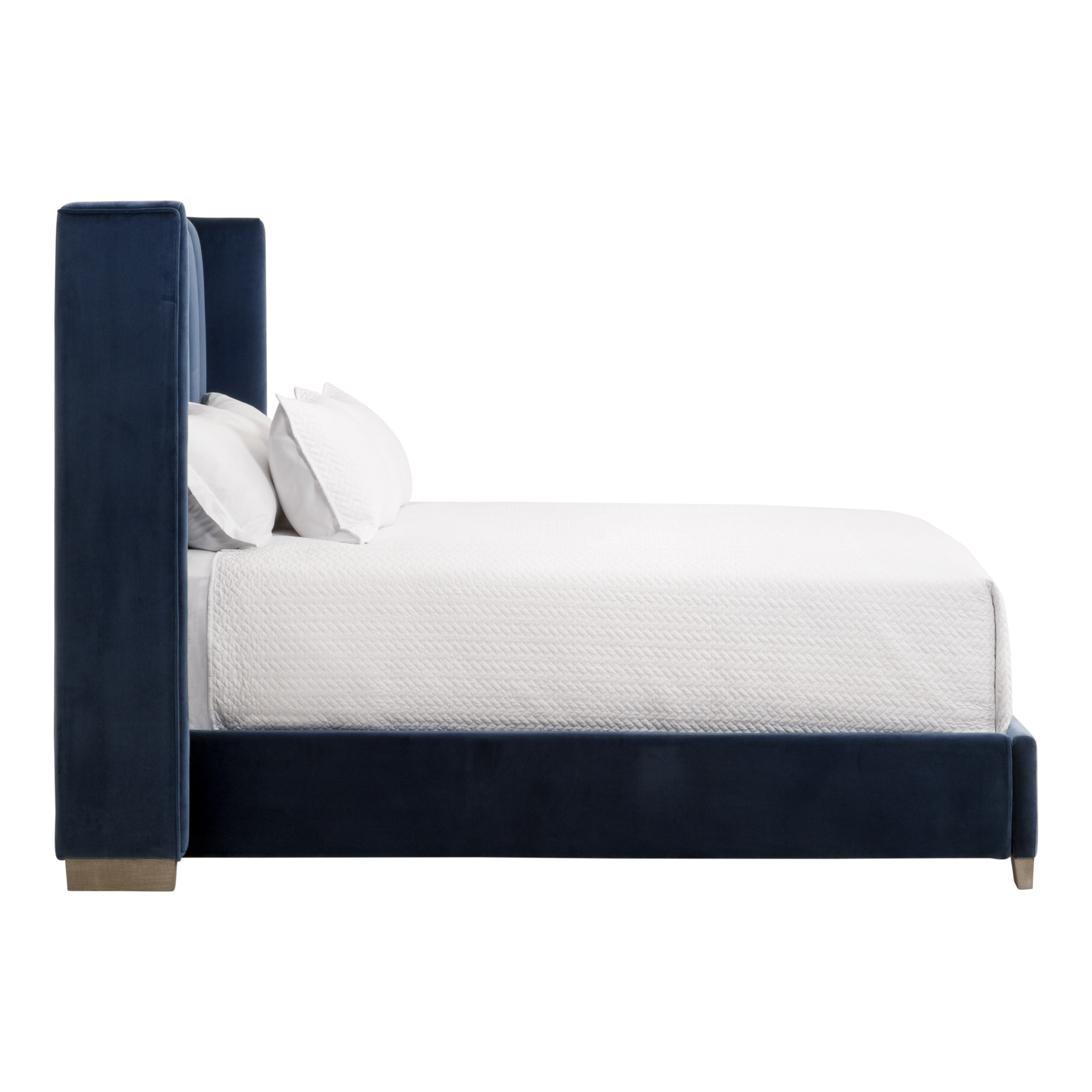 Essentials Chandler Queen Bed - Denim Velvet, Natural Gray Oak