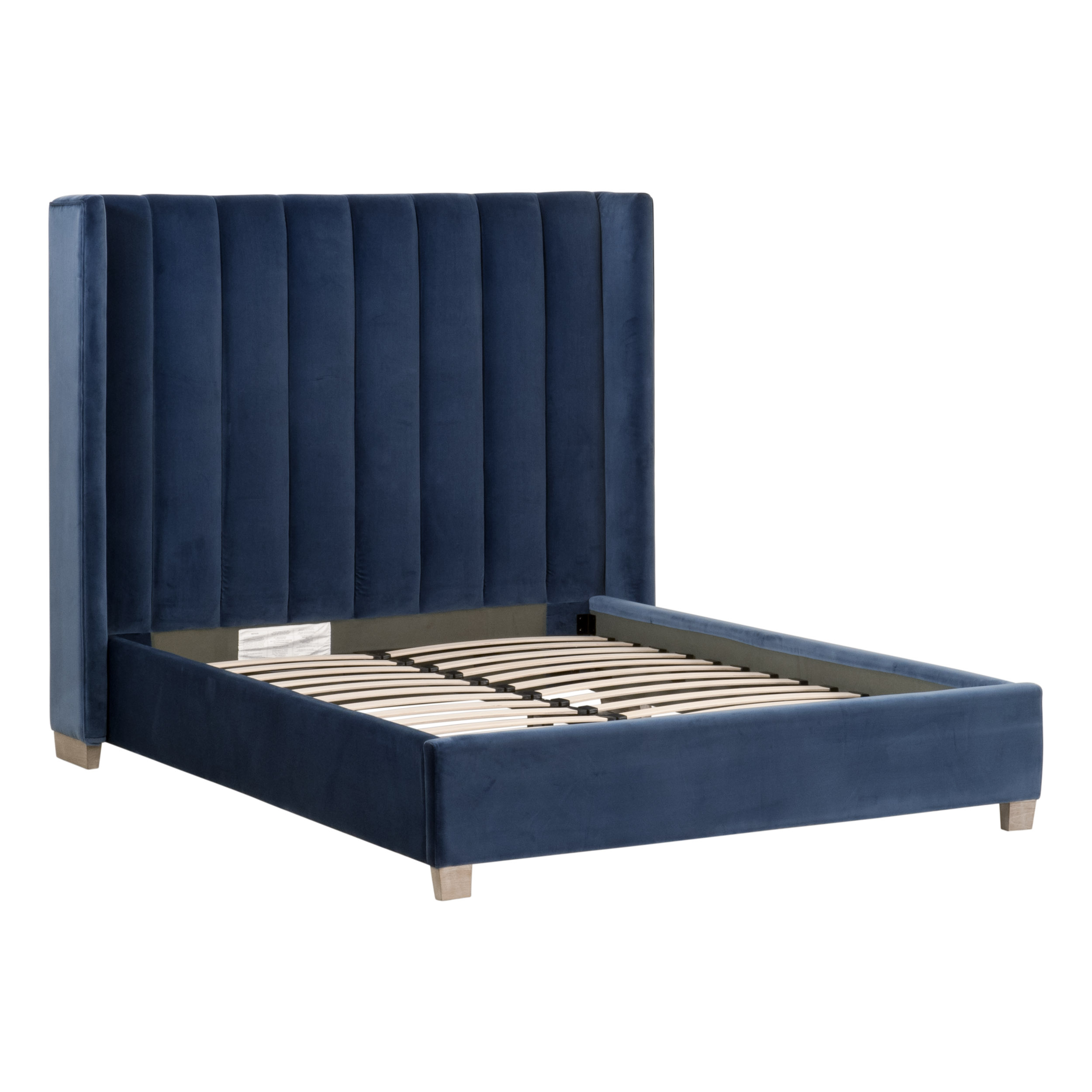 Essentials Chandler Queen Bed - Denim Velvet, Natural Gray Oak