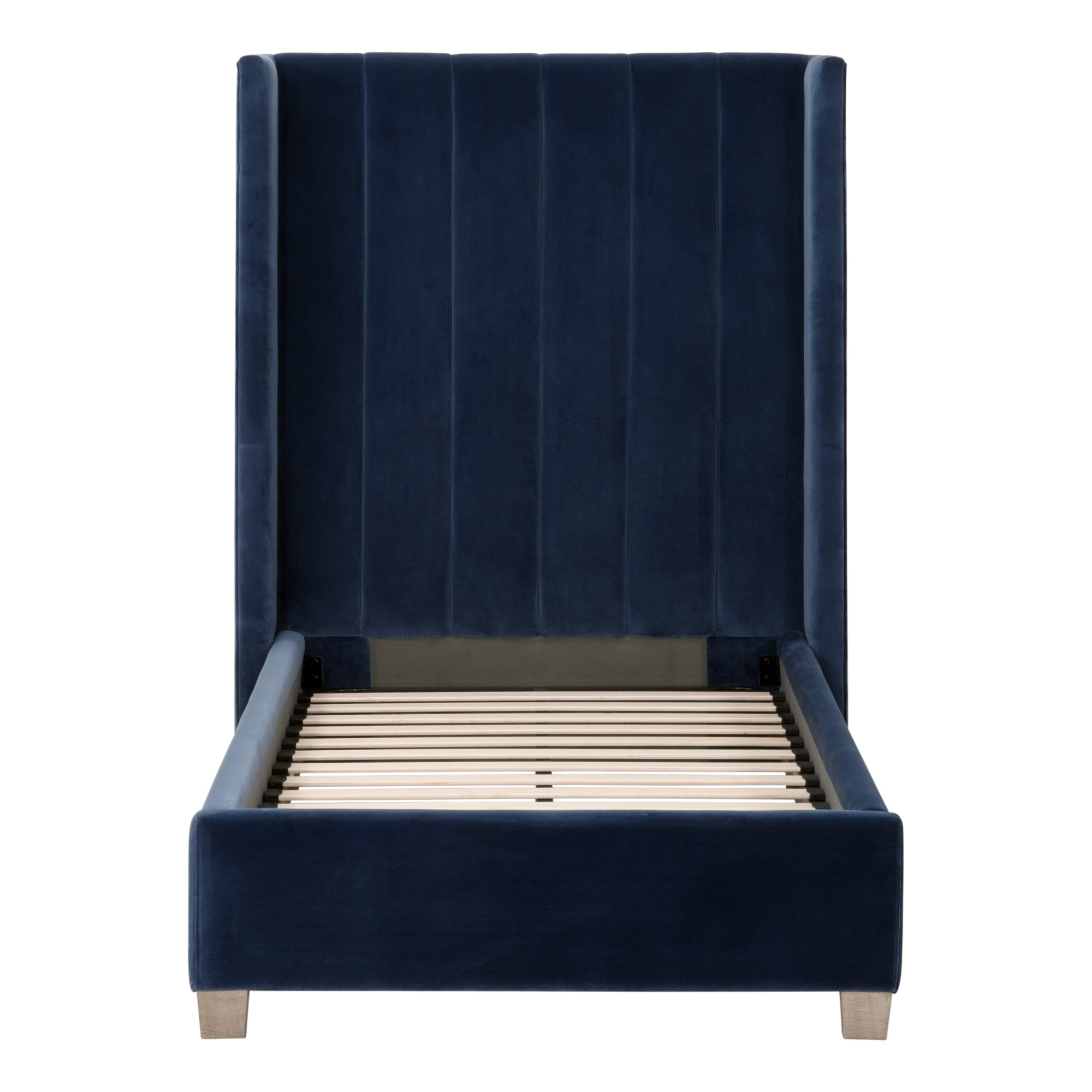 Essentials - Chandler Twin Size Upholstered Bed in Denim Velvet, Natural Gray Oak