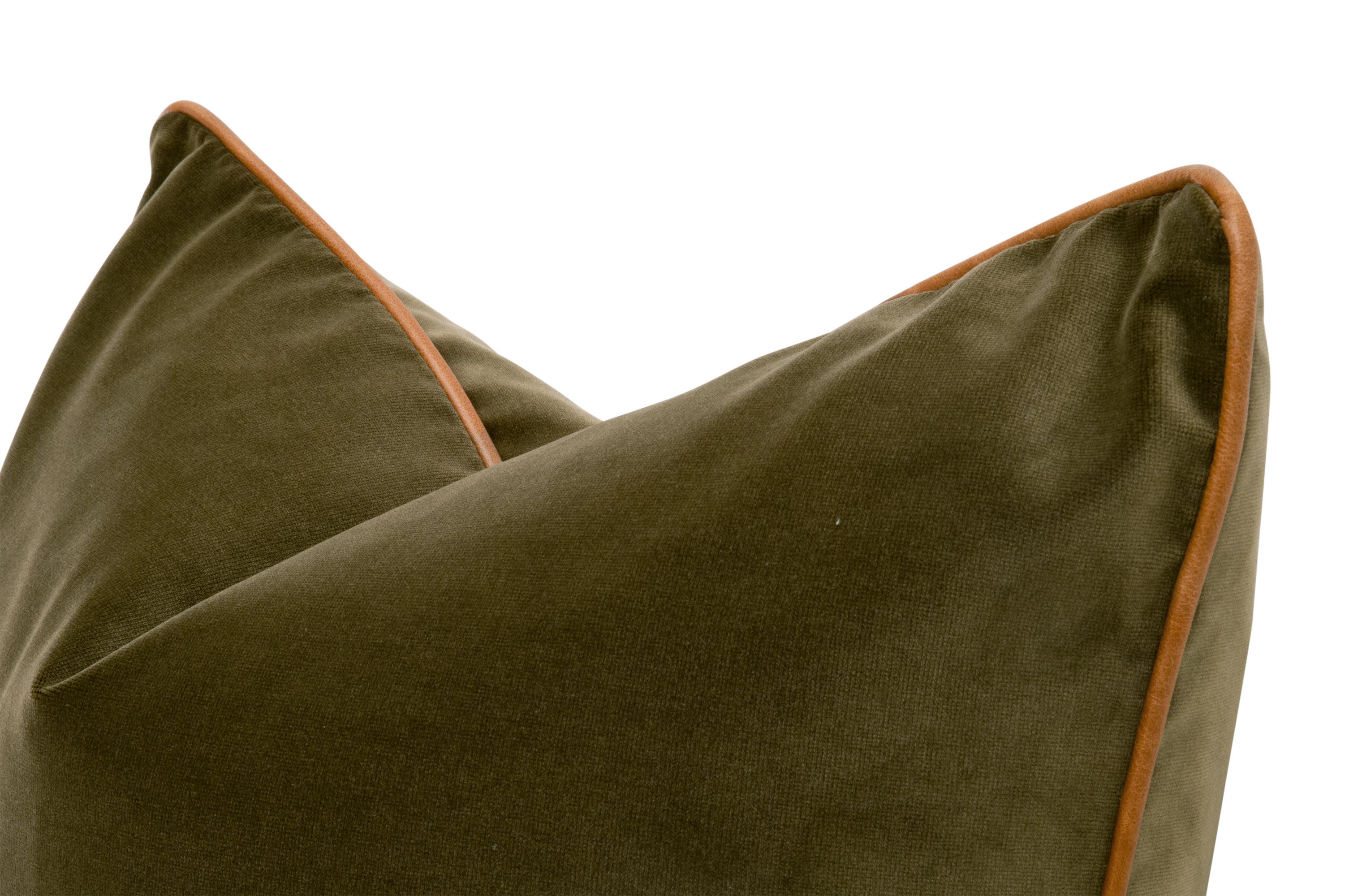 Essentials The Not So Basic 22" Pillow Set of 2 - Olive Velvet, Whiskey Brown Top Grain Leather Piping