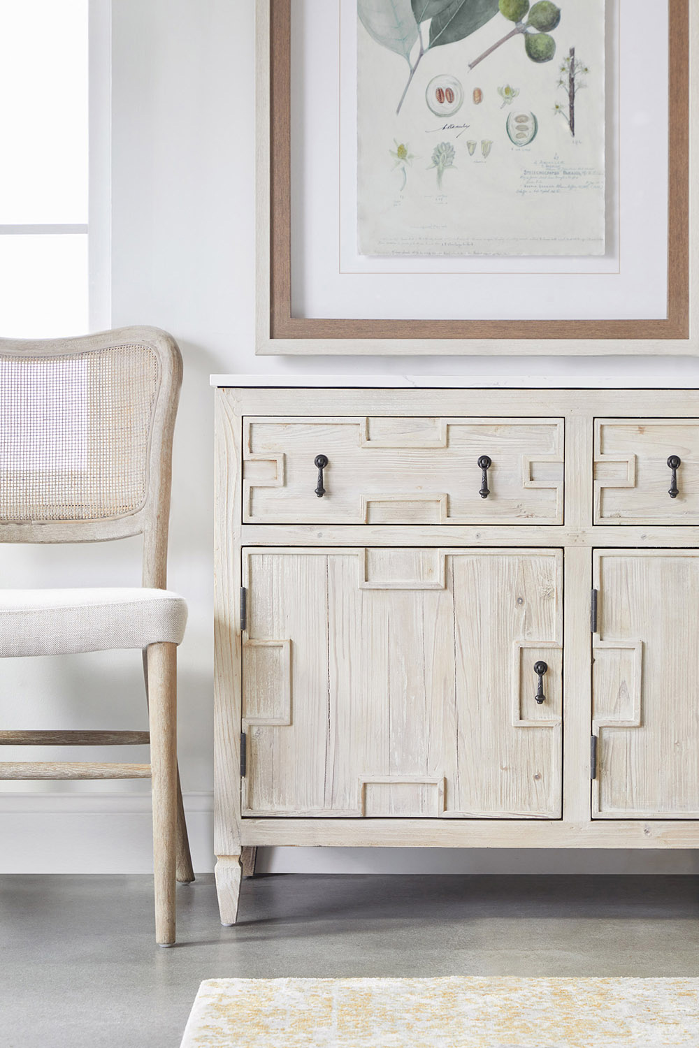 Essentials - Bella Antique Emerie Media Sideboard in White Wash Pine