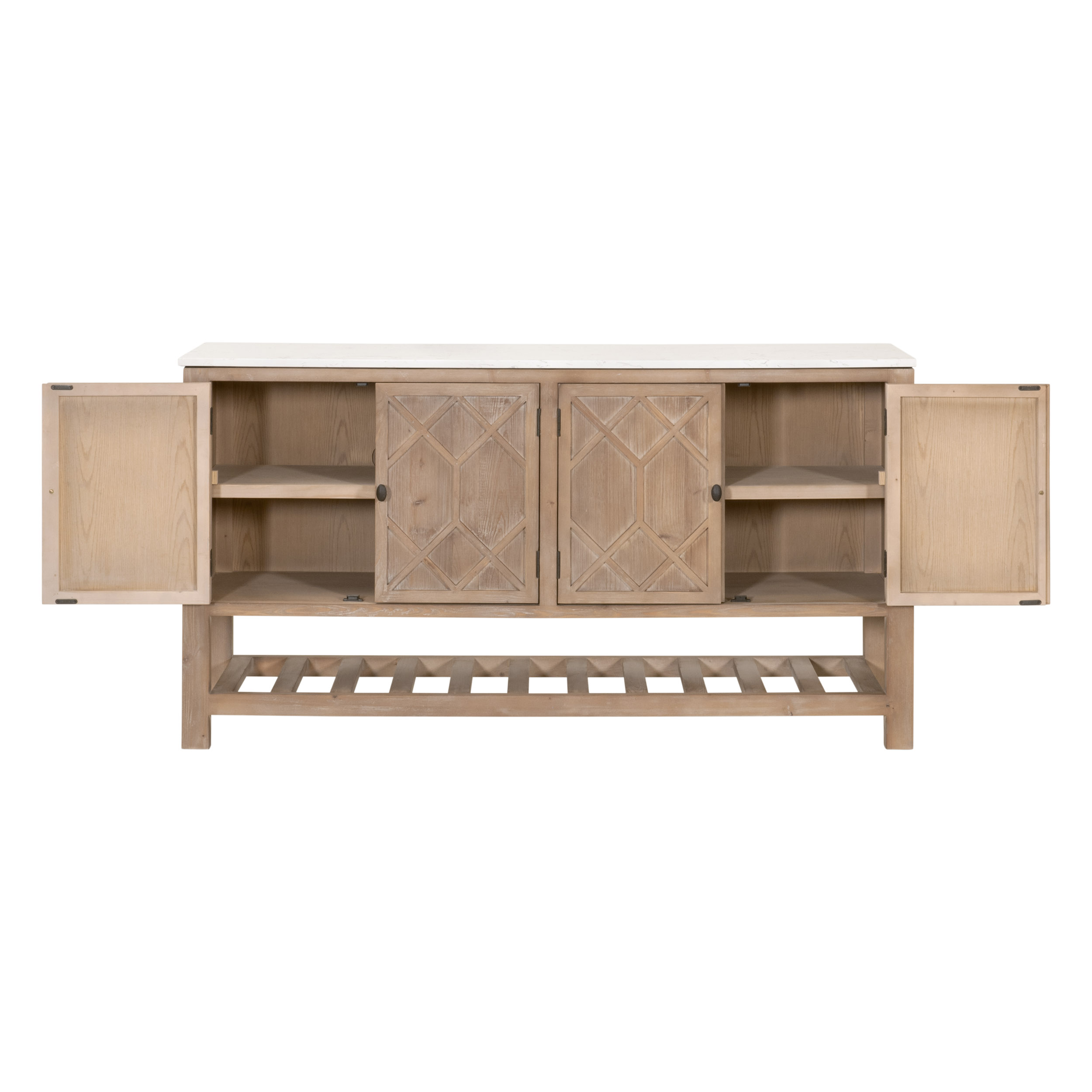 Essentials Bella Antique Willow Media Sideboard - Smoke Gray Pine, White Quartz