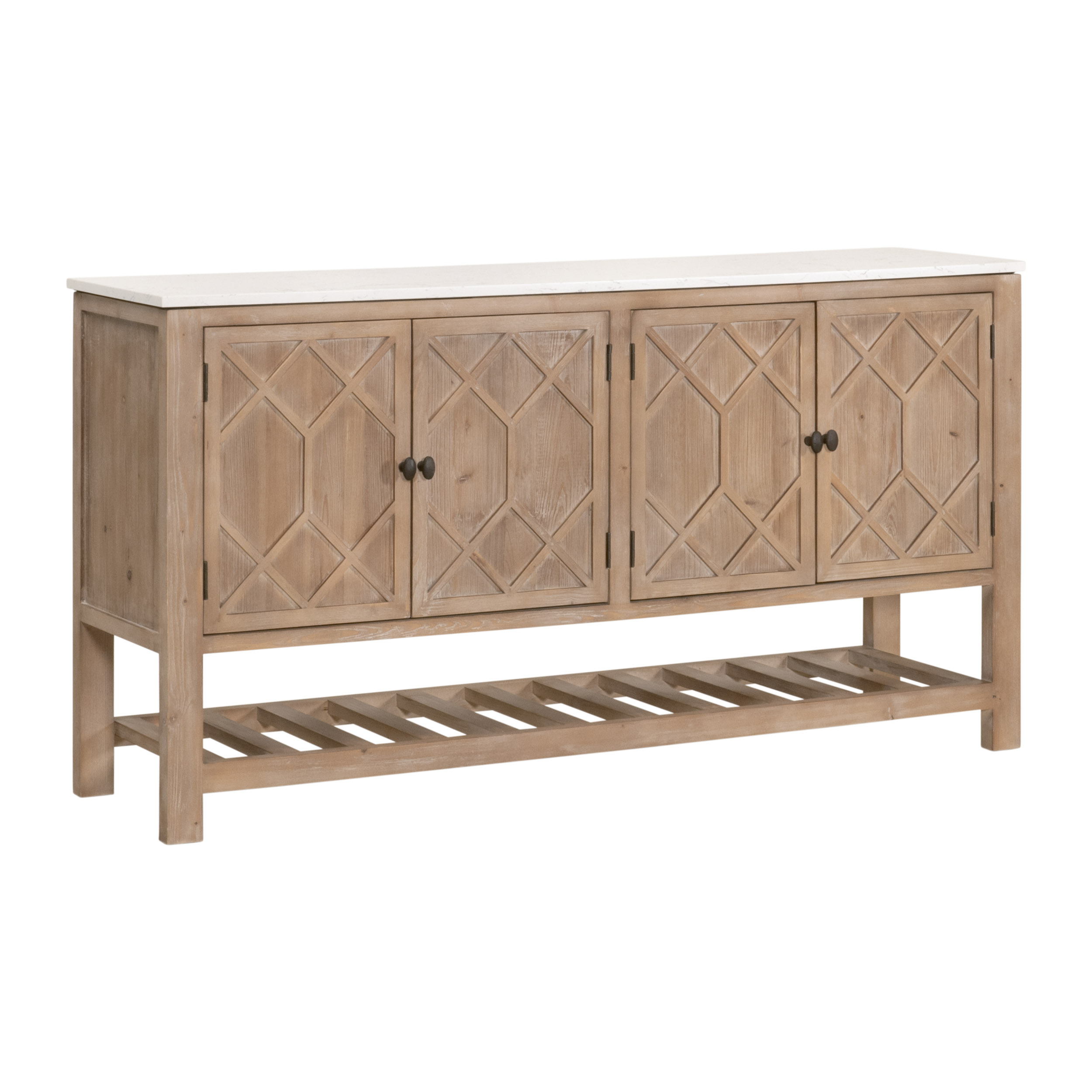 Essentials Bella Antique Willow Media Sideboard - Smoke Gray Pine, White Quartz