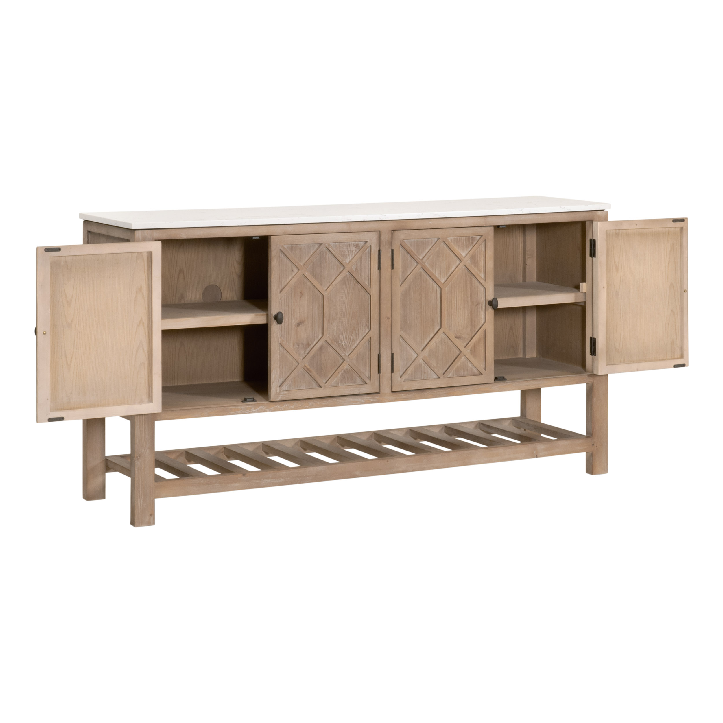 Essentials Bella Antique Willow Media Sideboard - Smoke Gray Pine, White Quartz