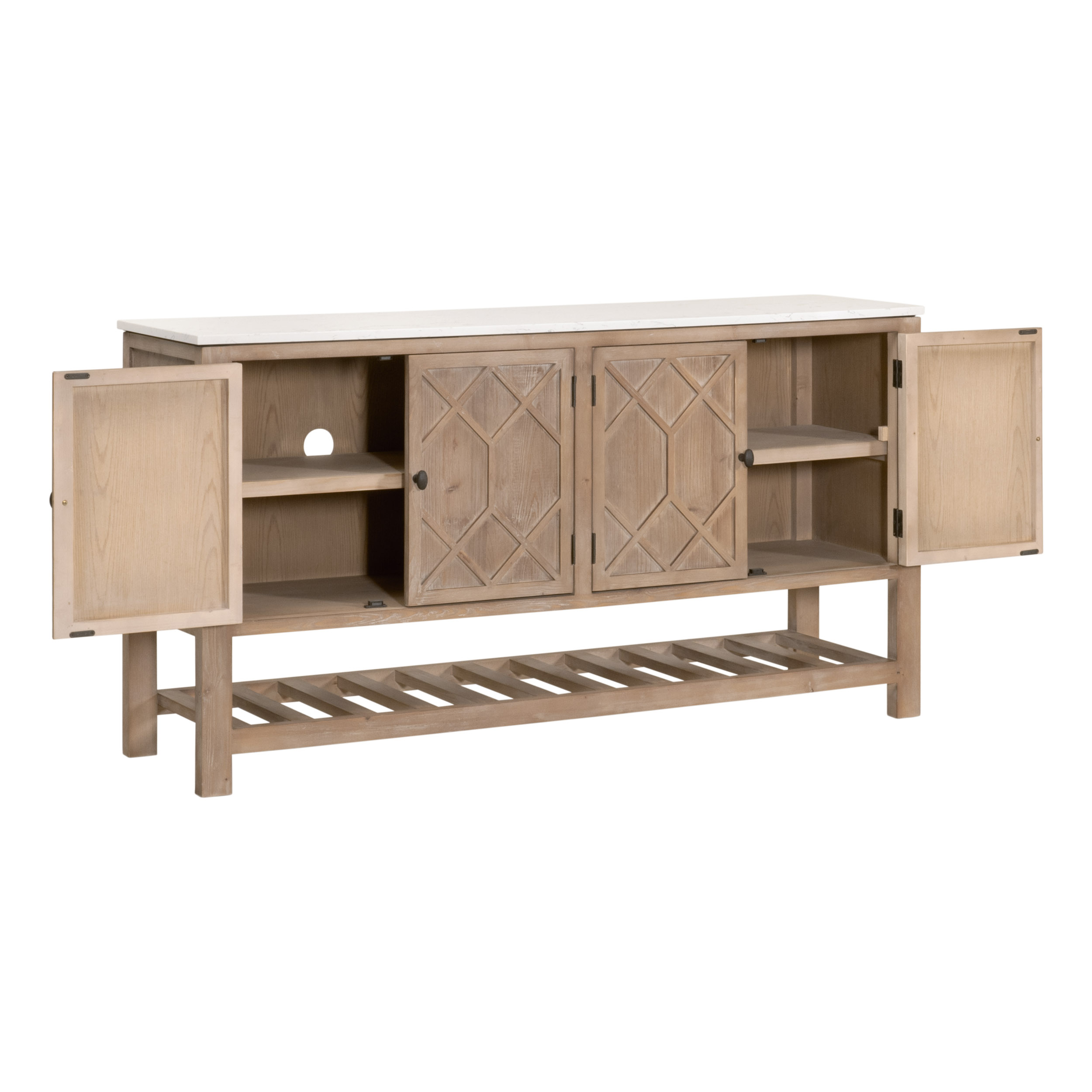 Essentials Bella Antique Willow Media Sideboard - Smoke Gray Pine, White Quartz