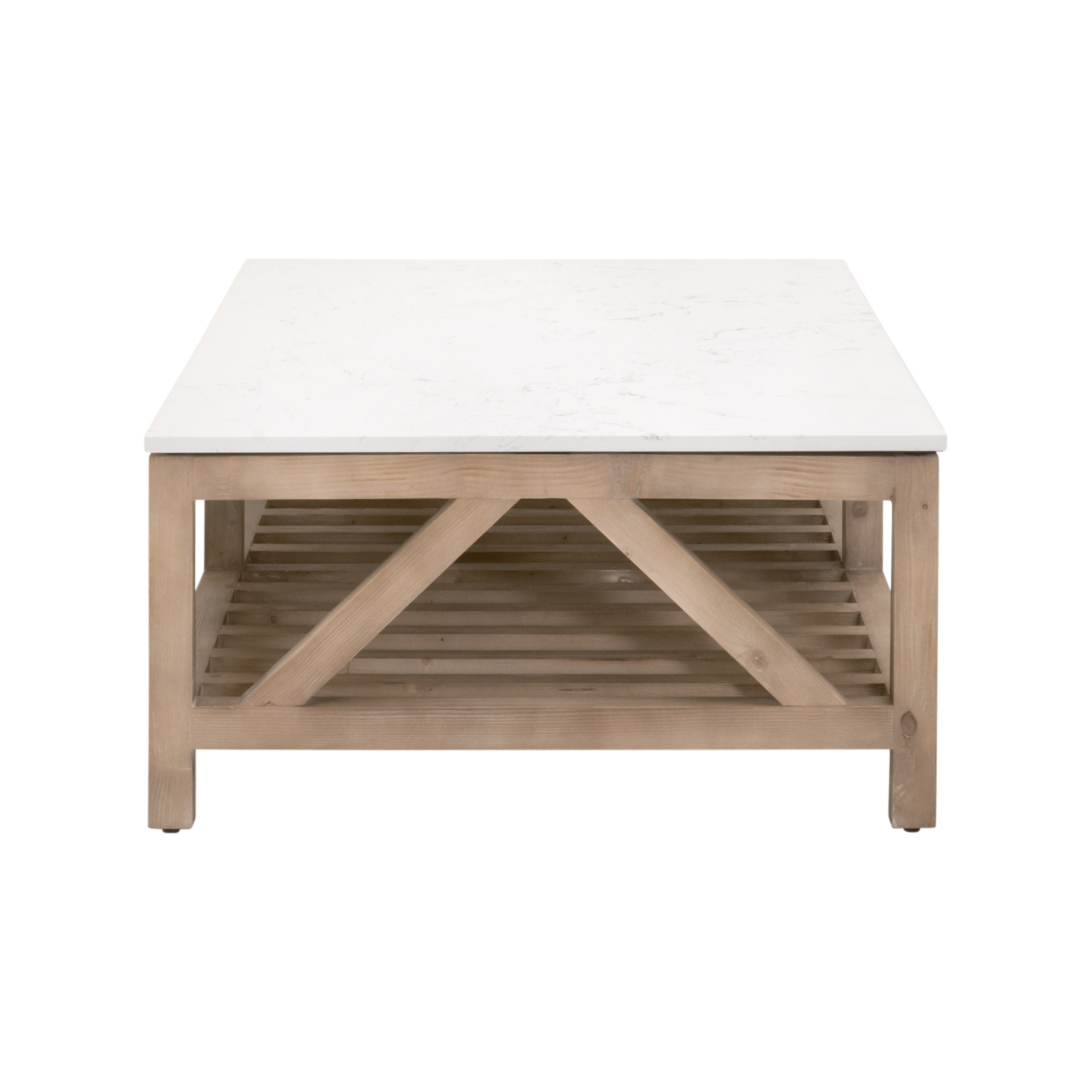 Essentials Bella Antique Spruce Coffee Table - Smoke Gray Pine, White Quartz