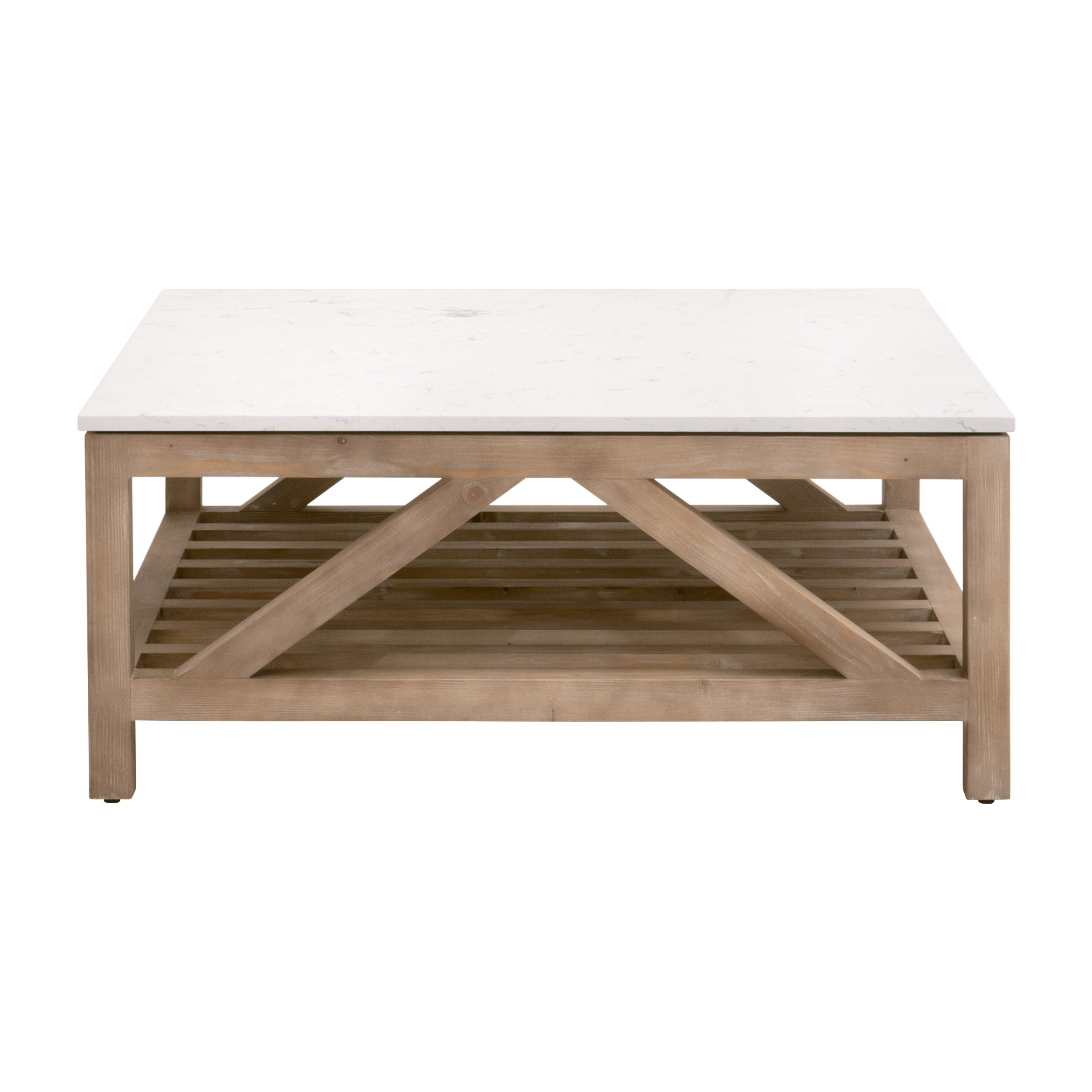 Essentials Bella Antique Spruce Square Coffee Table - Smoke Gray Pine, White Quartz