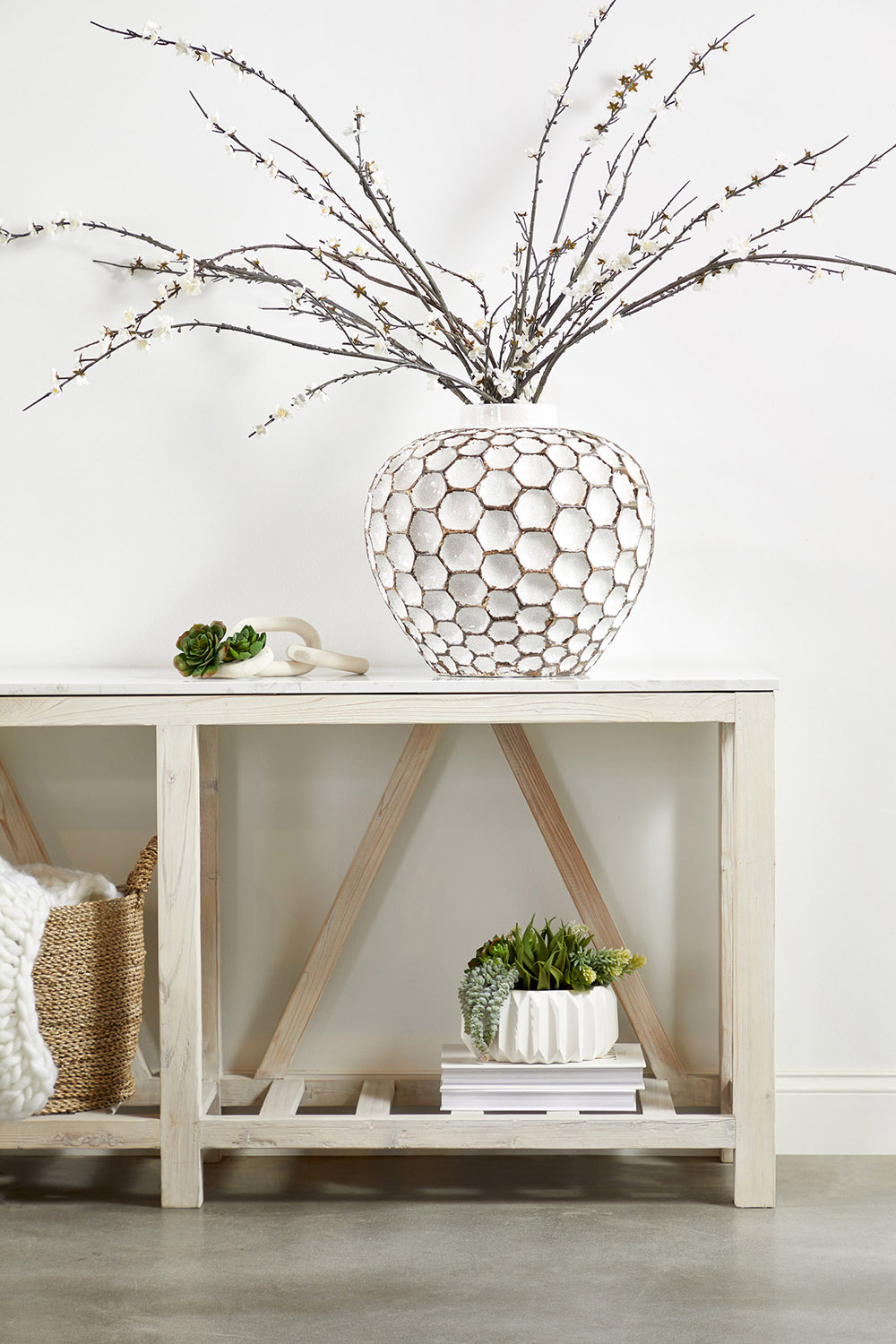 Essentials - Bella Antique Spruce Console Table in White Wash Pine