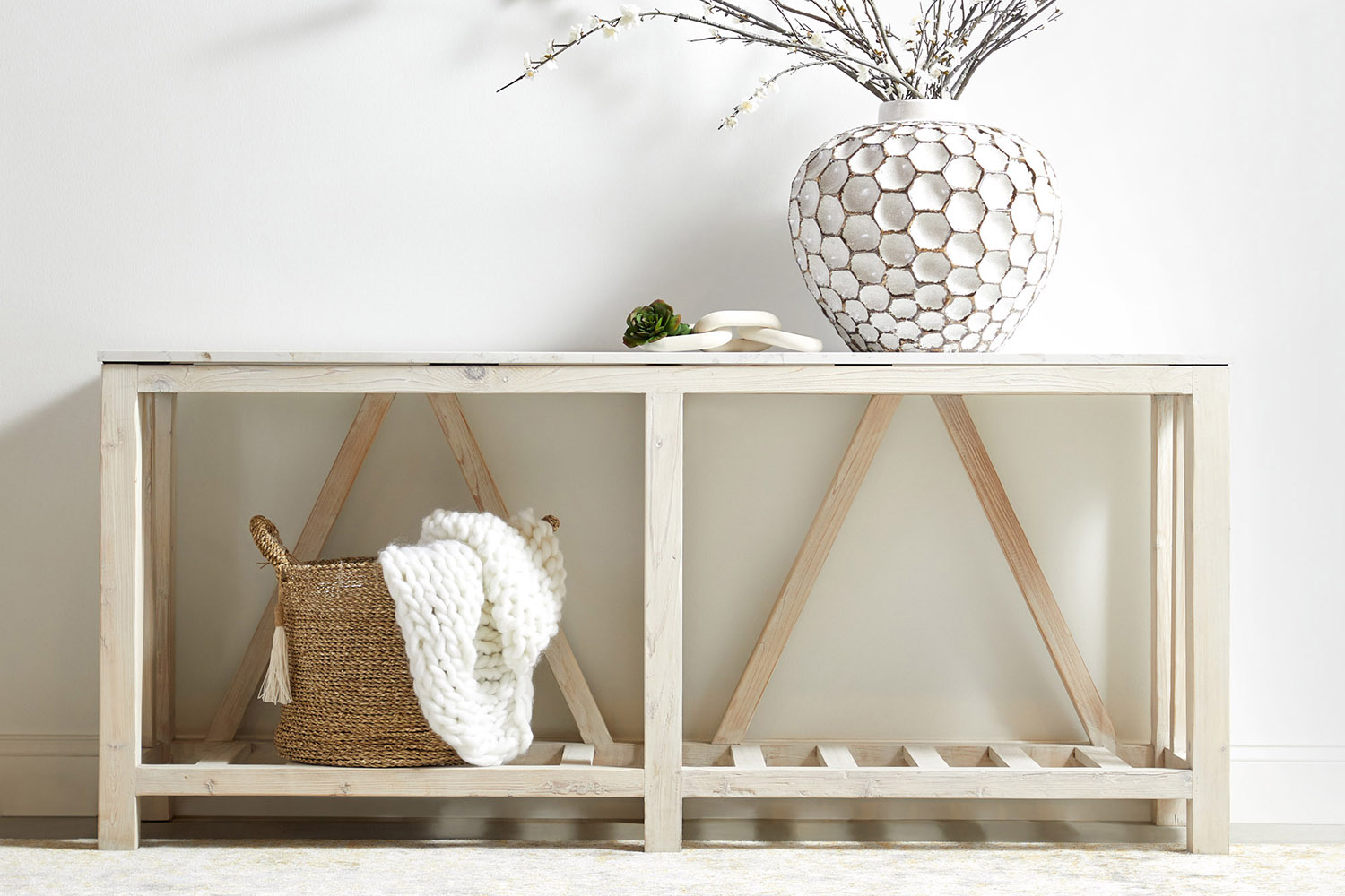 Essentials - Bella Antique Spruce Console Table in White Wash Pine