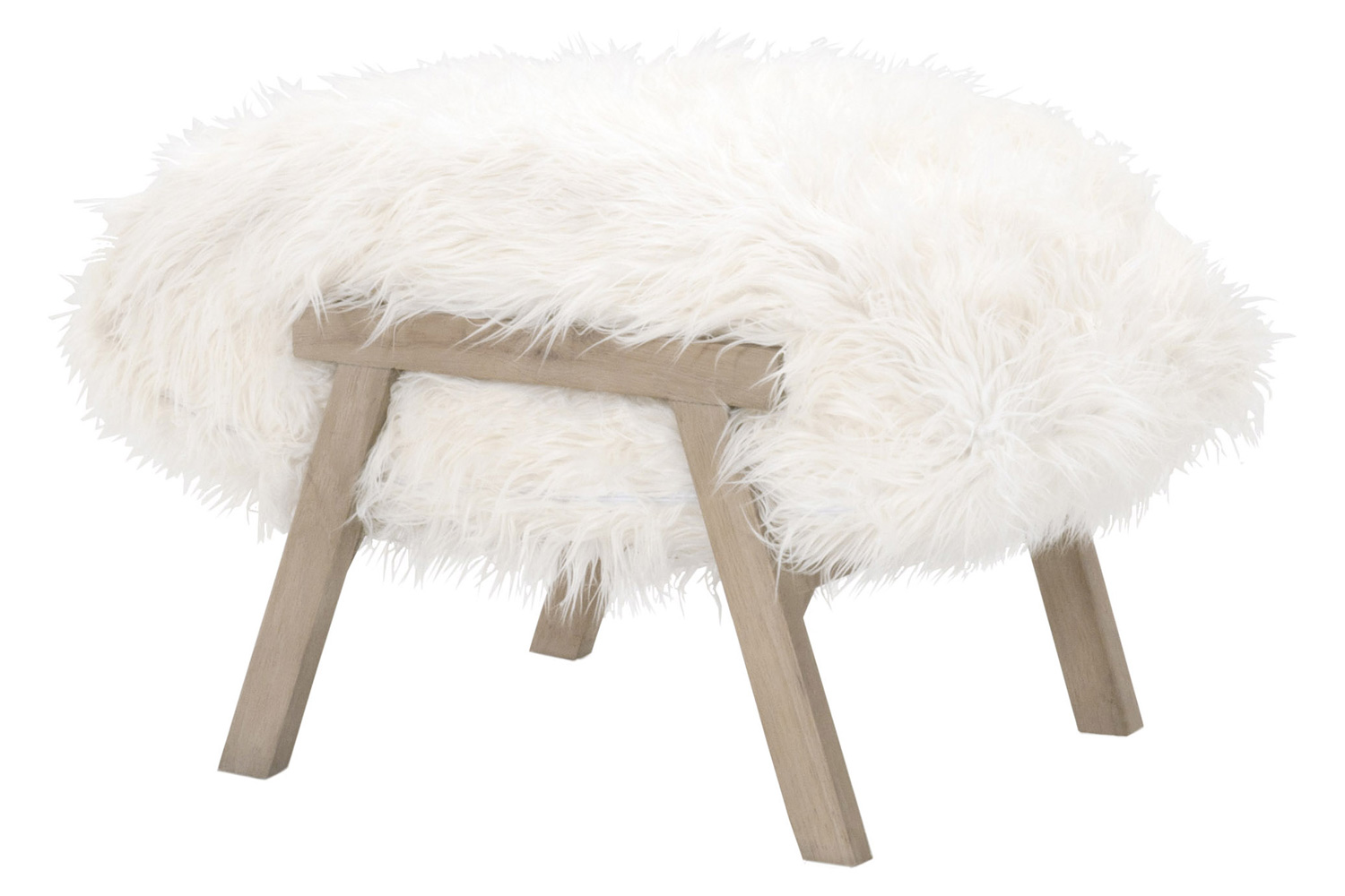 Essentials - Bella Antique Tibet Ottoman in White Fur