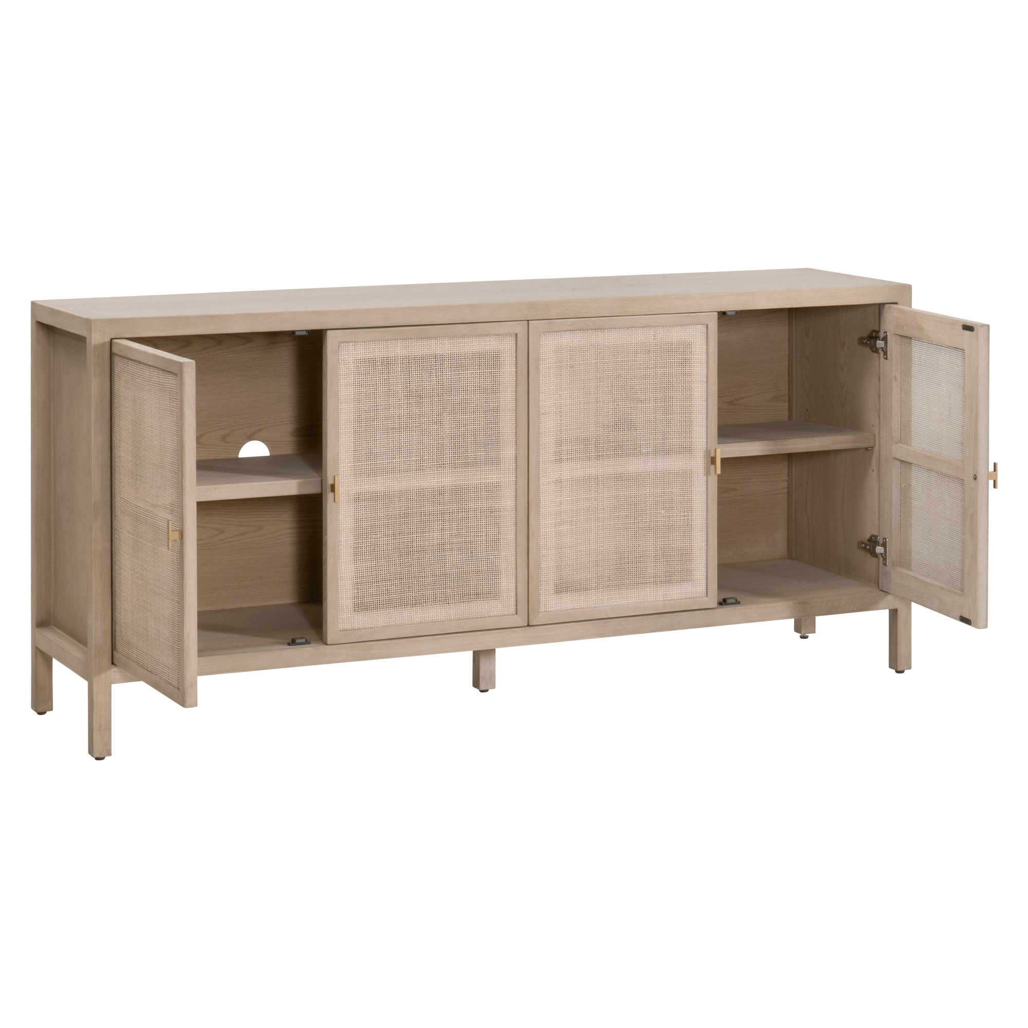 Essentials - Carina Media Sideboard in Smoke Gray Oak, Smoke Gray Cane