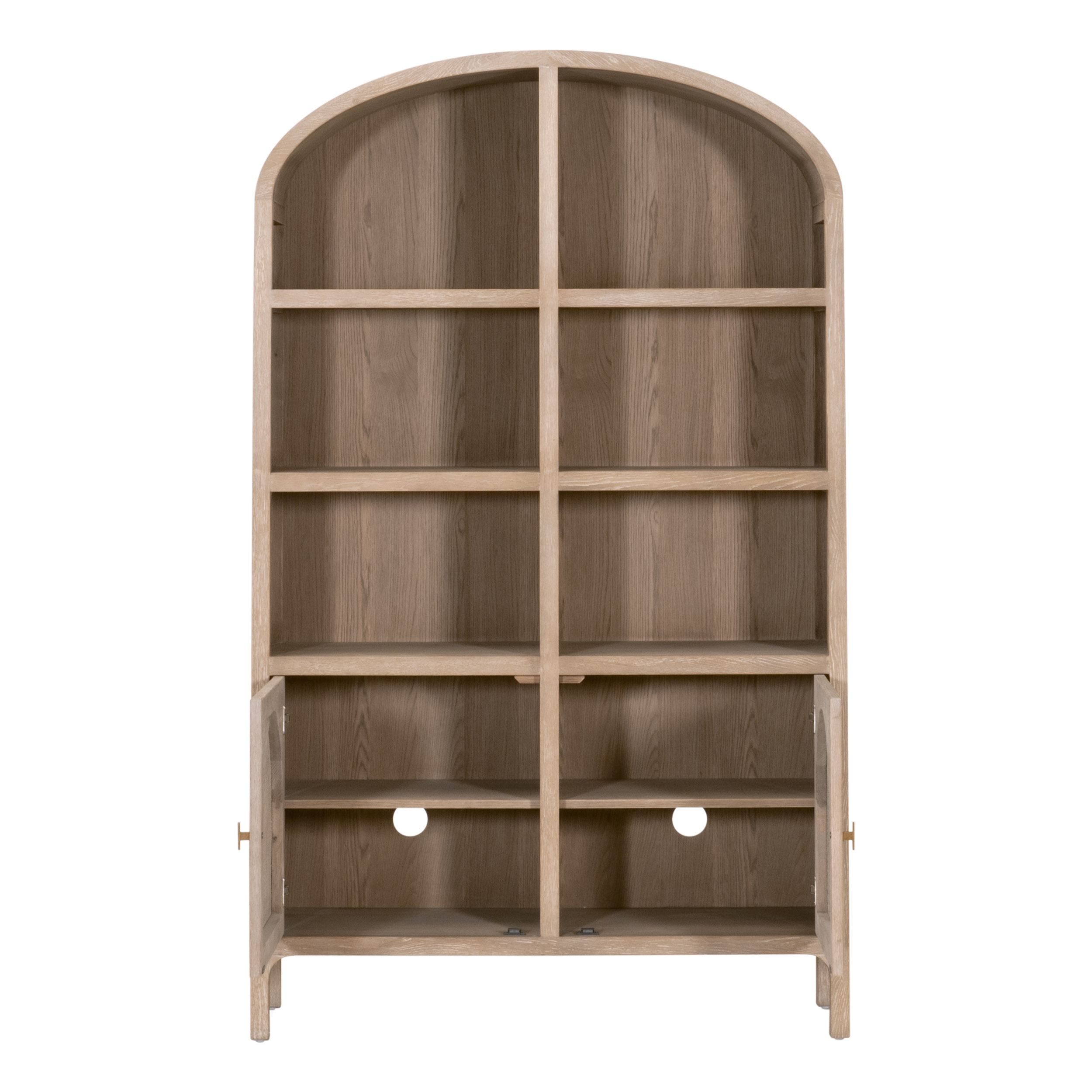 Essentials - Bella Antique Cane Storage Bookcase in Smoke Gray Oak, Smoke Gray Cane