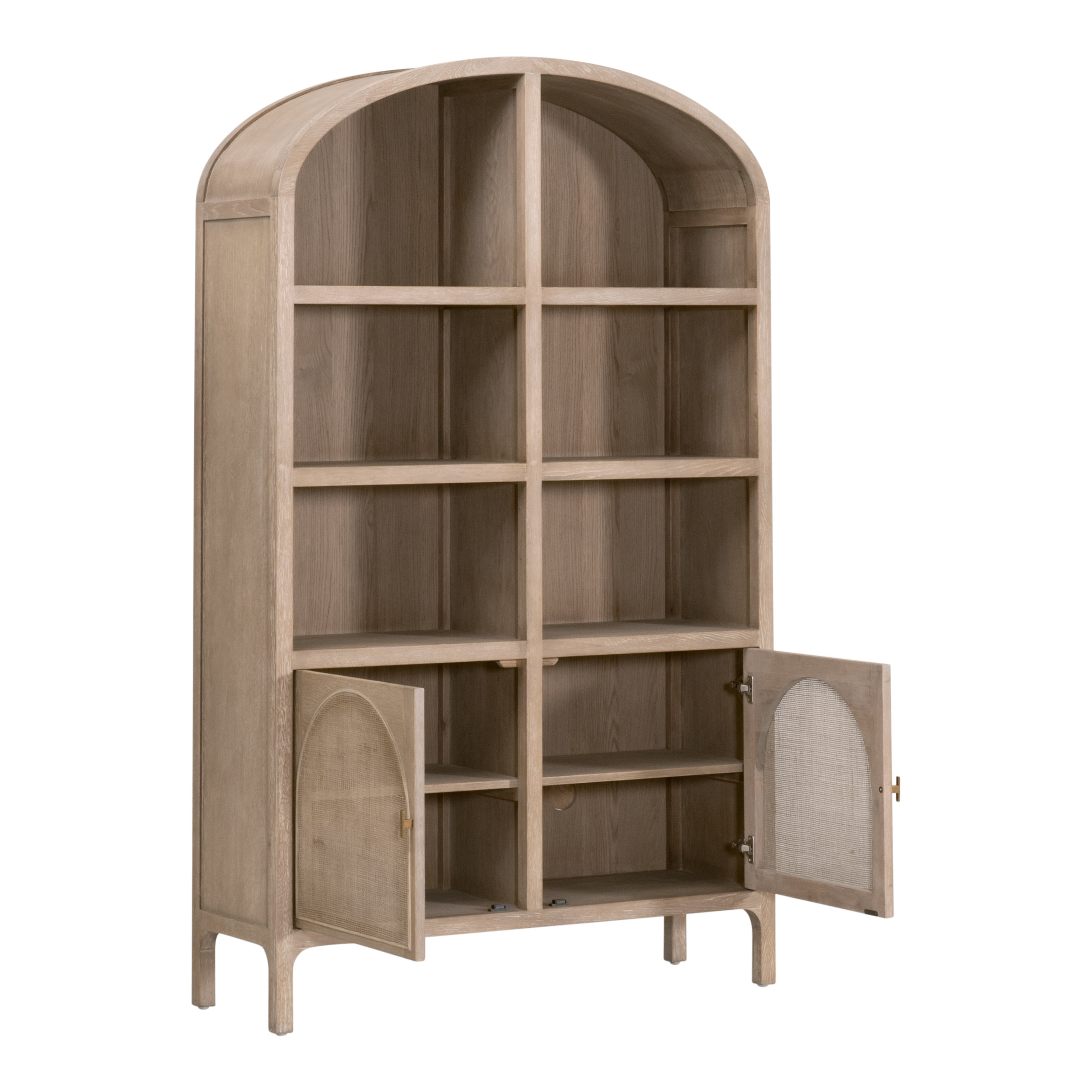 Essentials - Bella Antique Cane Storage Bookcase in Smoke Gray Oak, Smoke Gray Cane