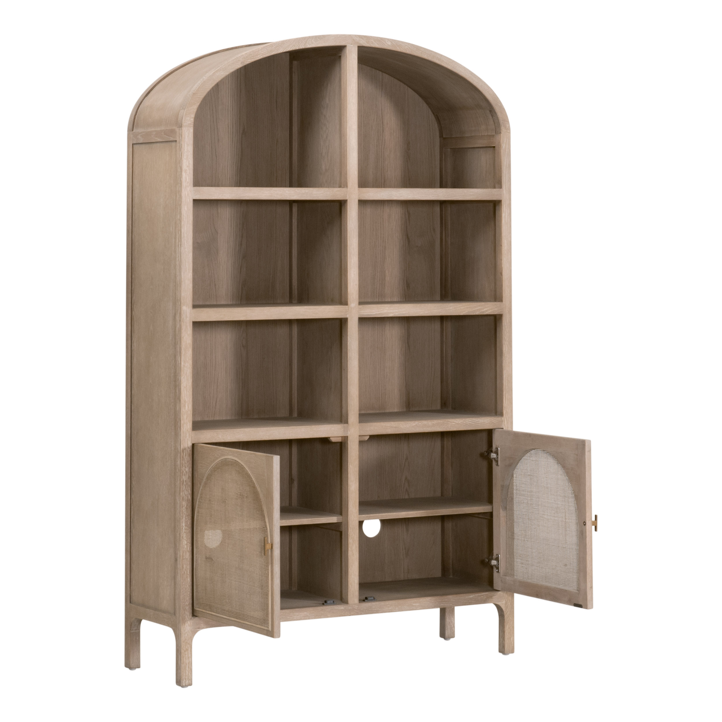 Essentials - Bella Antique Cane Storage Bookcase in Smoke Gray Oak, Smoke Gray Cane