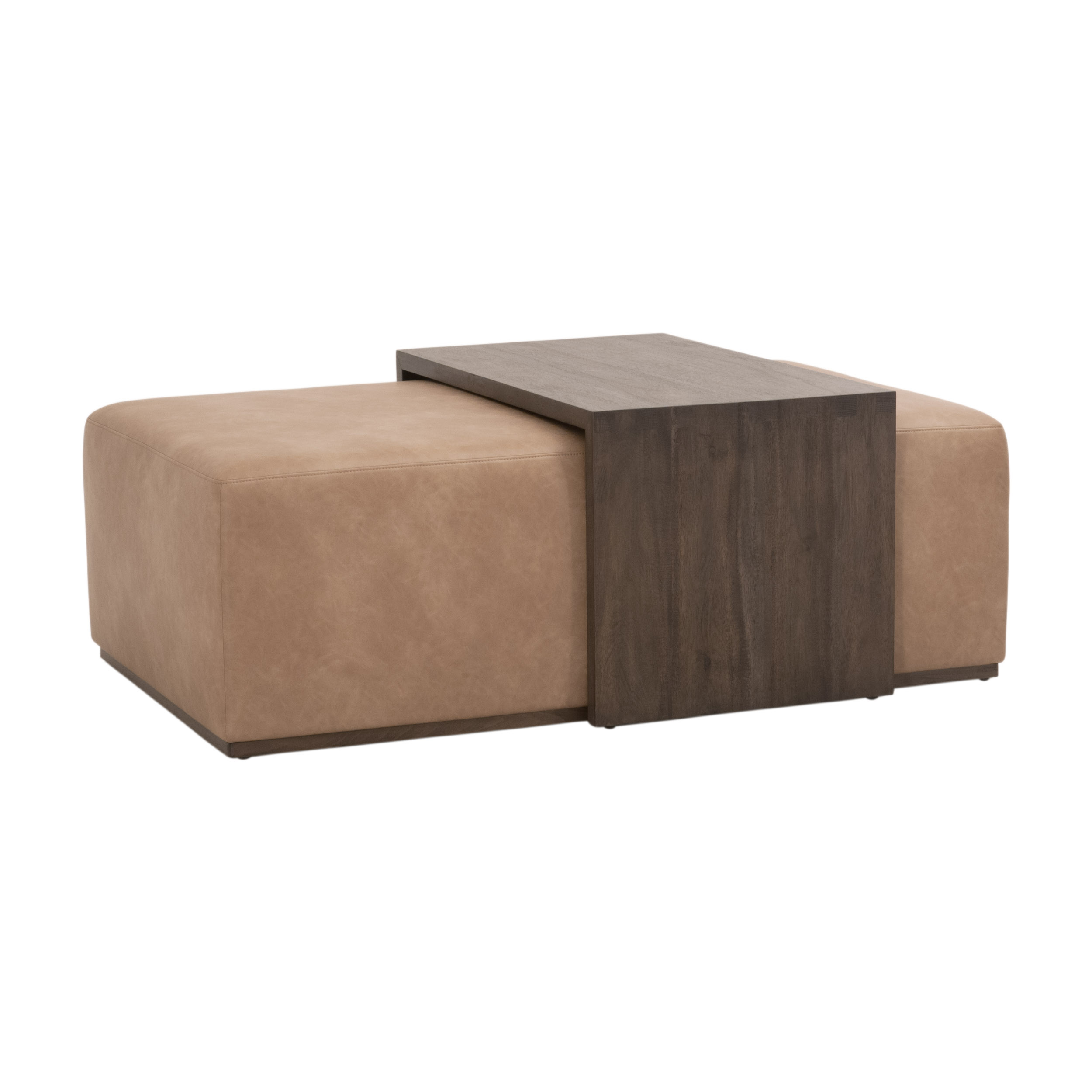 Essentials - Sample Dovetail Upholstered Coffee Table in Ivanhoe Toast, Burnished Brown Acacia