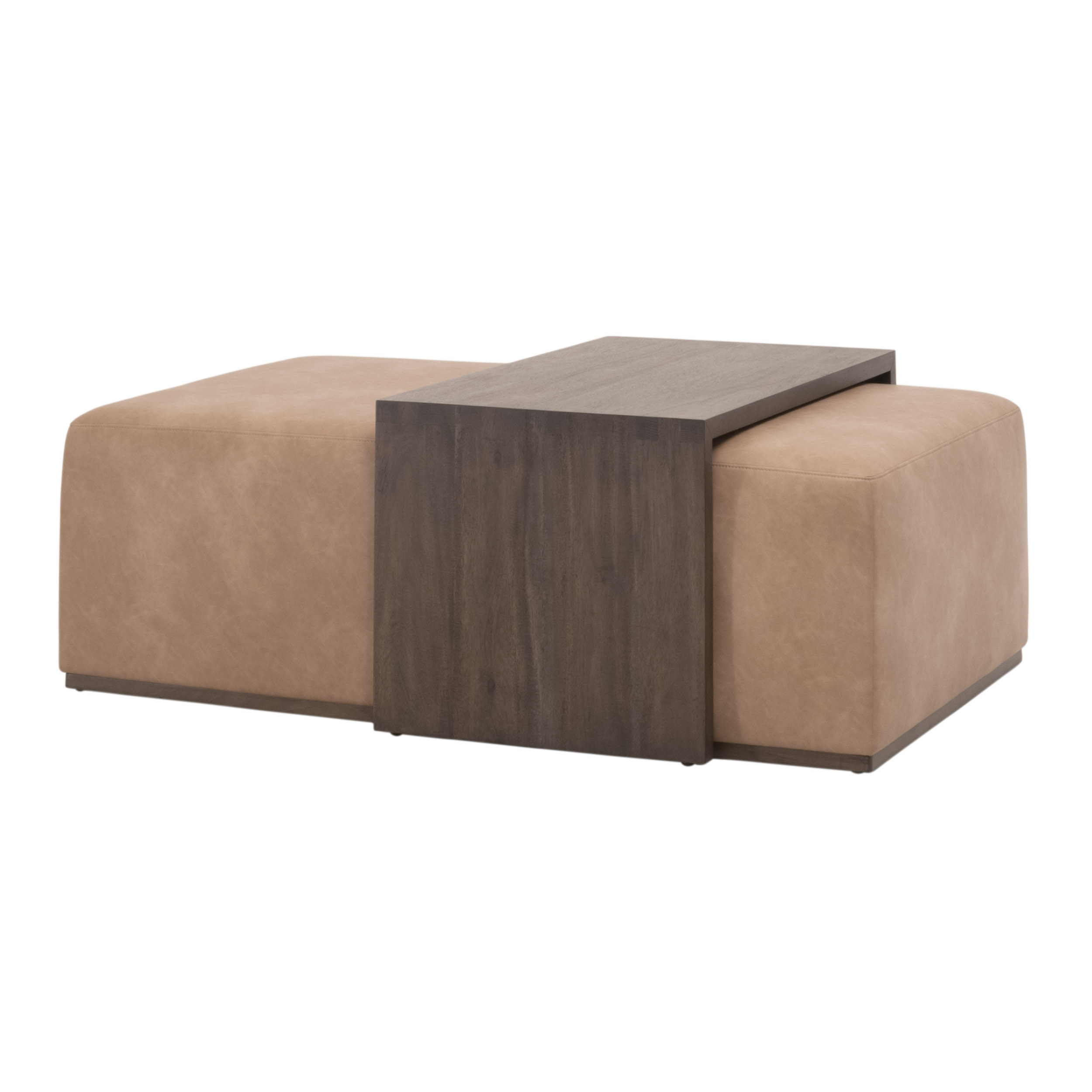 Essentials - Sample Dovetail Upholstered Coffee Table in Ivanhoe Toast, Burnished Brown Acacia