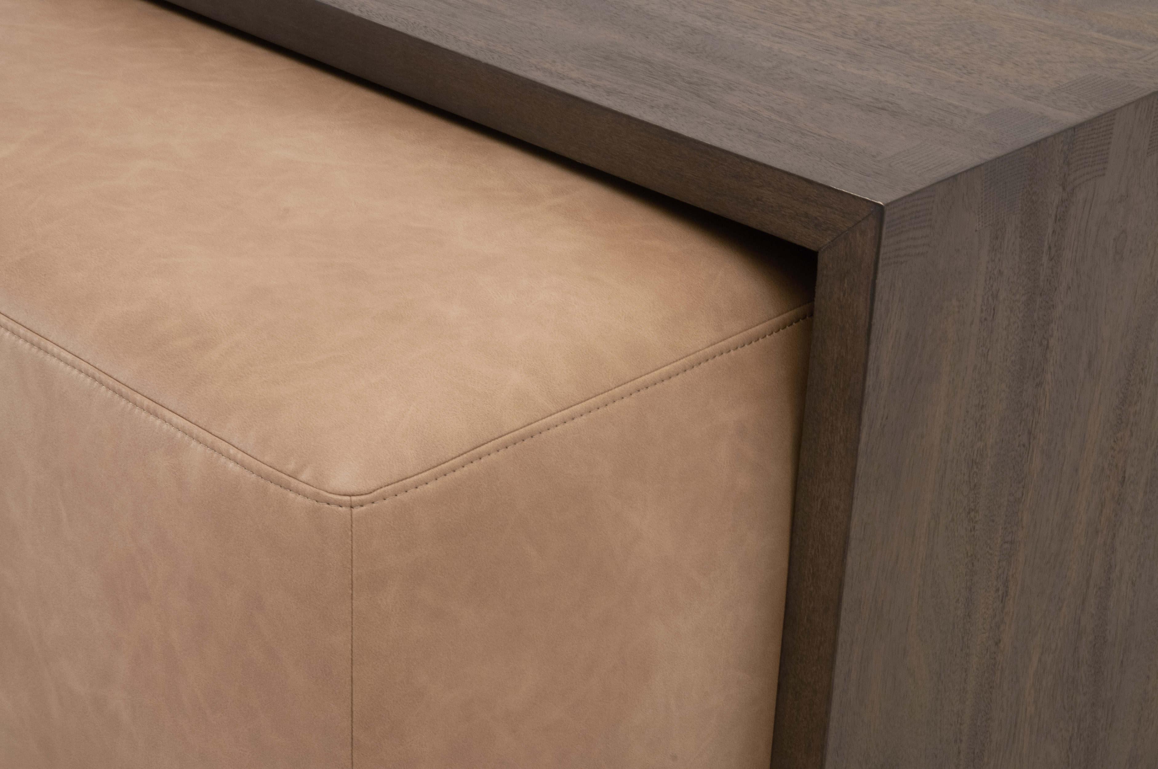 Essentials - Sample Dovetail Upholstered Coffee Table in Ivanhoe Toast, Burnished Brown Acacia