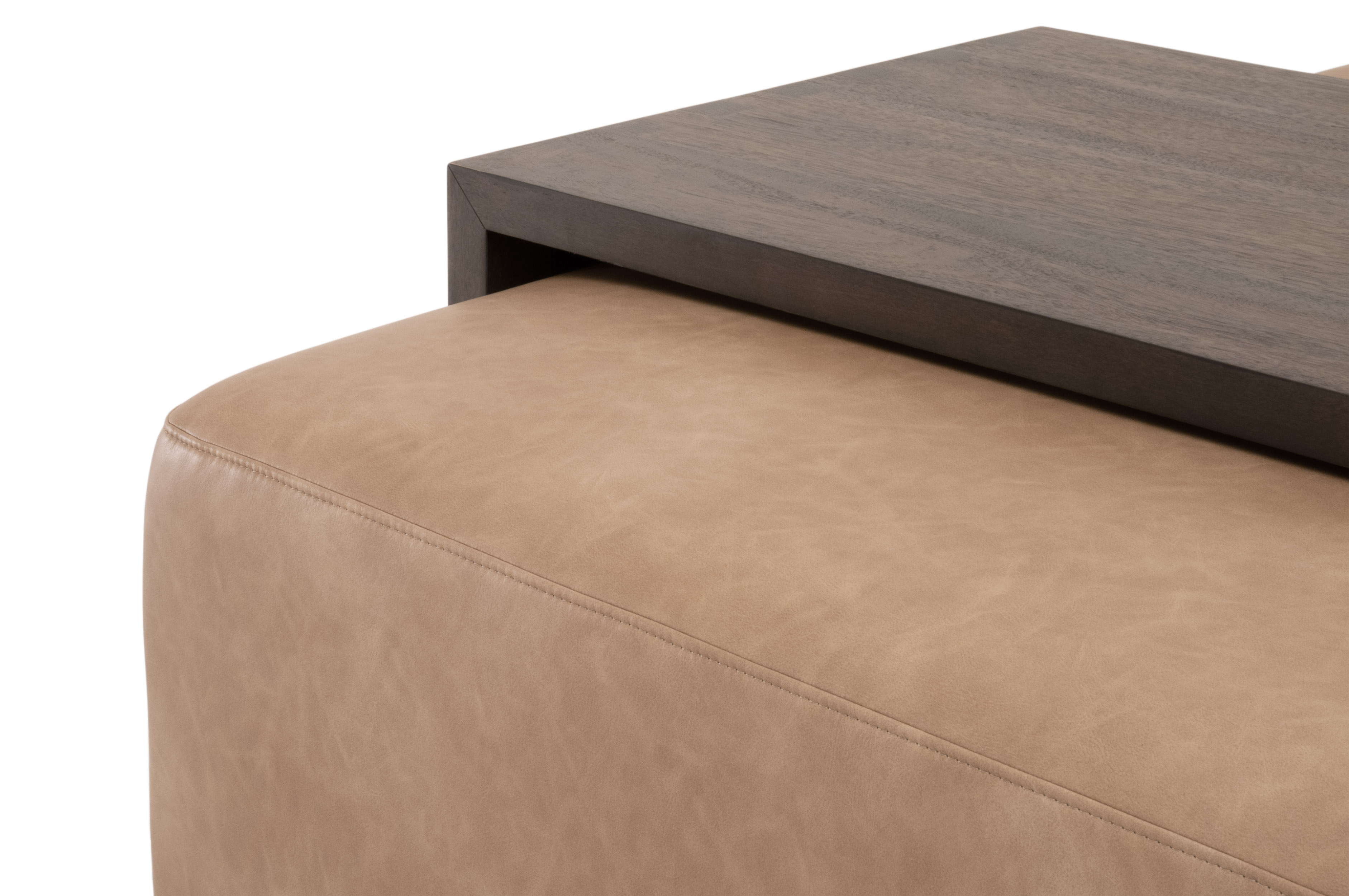 Essentials - Sample Dovetail Upholstered Coffee Table in Ivanhoe Toast, Burnished Brown Acacia