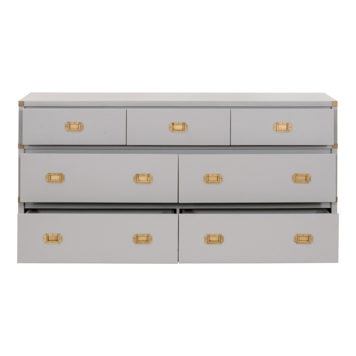 Essentials - Bradley 7-Drawer Double Dresser in Dove Gray, Brushed Gold