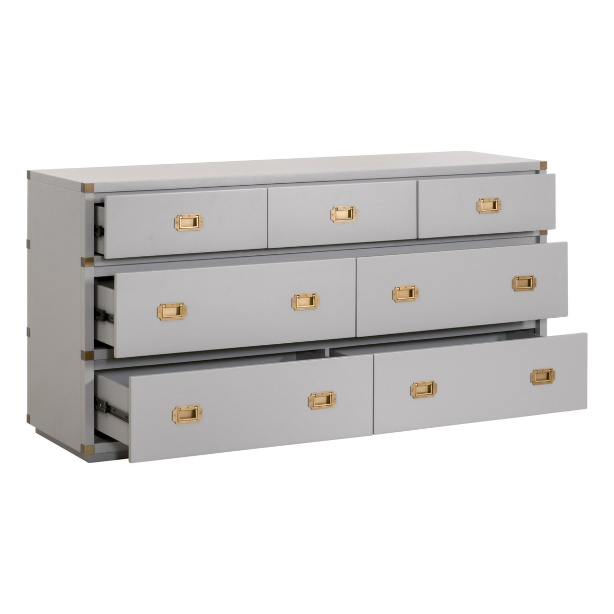 Essentials - Bradley 7-Drawer Double Dresser in Dove Gray, Brushed Gold