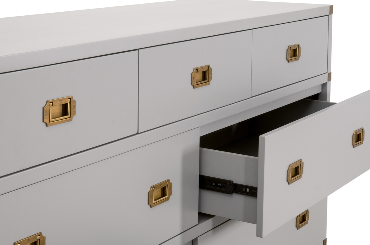 Essentials - Bradley 7-Drawer Double Dresser in Dove Gray, Brushed Gold