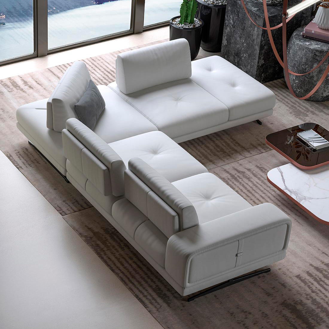 Estro IS 306 Spazio Leather Sectional - White