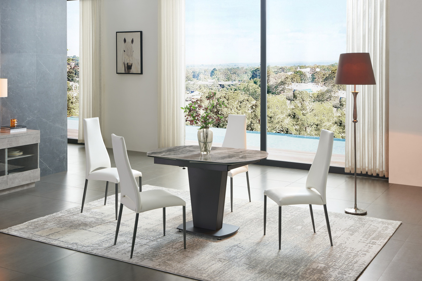 Extravaganza™ 2417 Marble Table Gray with 3405 Beige Chairs