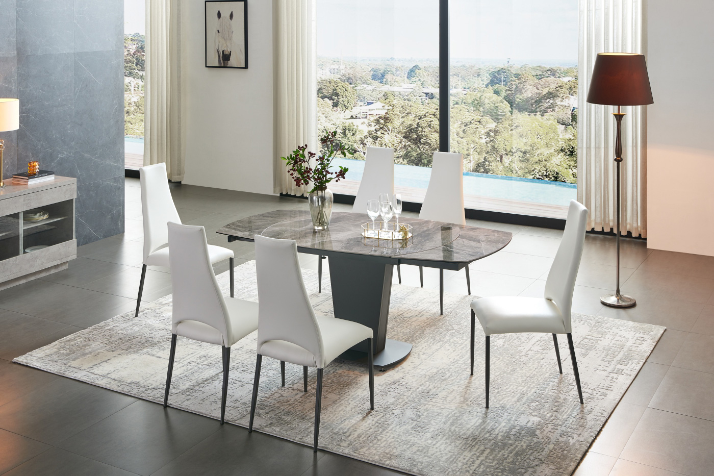 Extravaganza™ 2417 Marble Table Gray with 3405 Beige Chairs