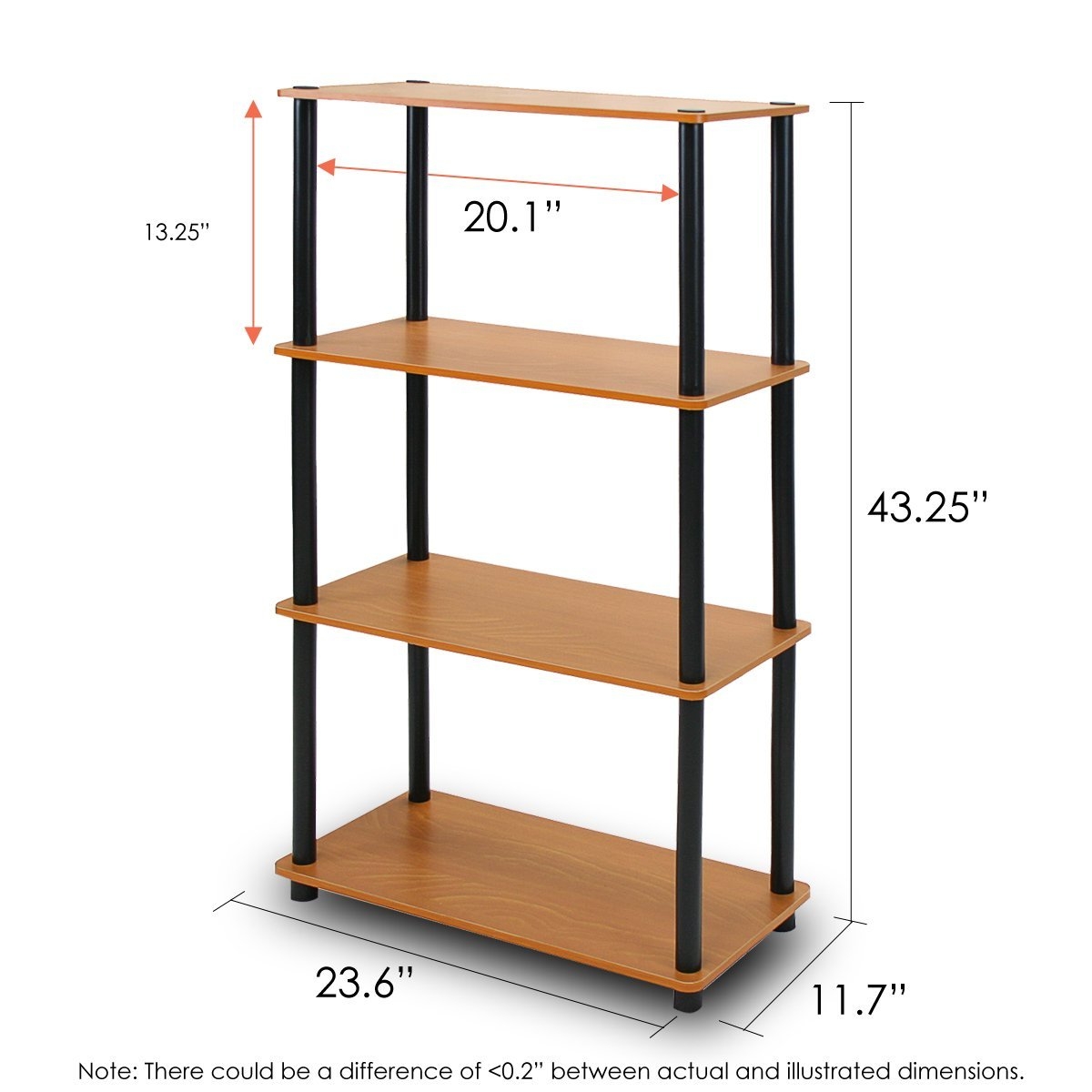 FaFurn 4-Tier Storage Shelves Display Rack Bookcase - Cherry