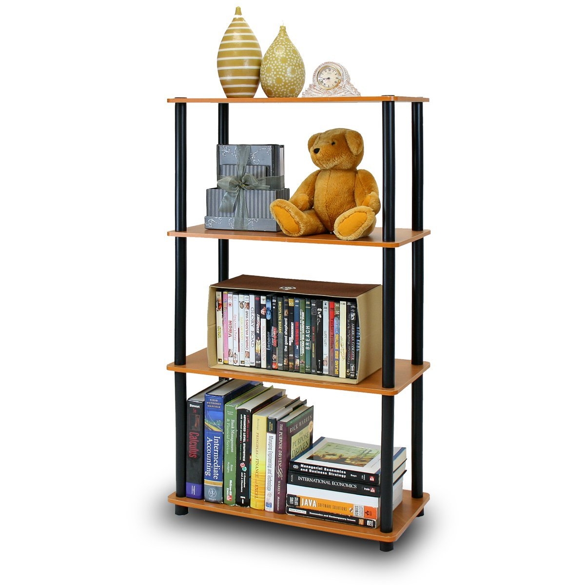 FaFurn 4-Tier Storage Shelves Display Rack Bookcase - Cherry