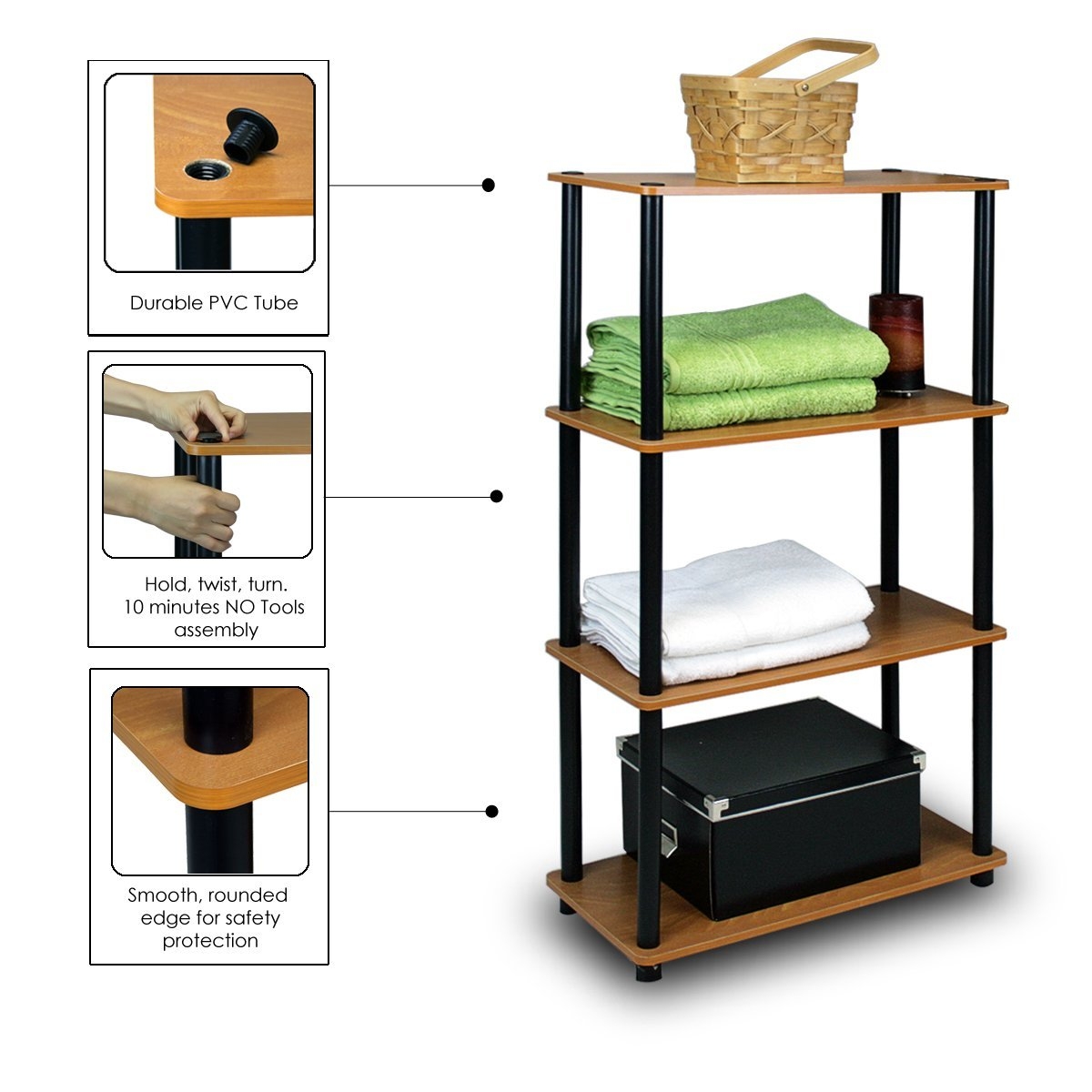 FaFurn 4-Tier Storage Shelves Display Rack Bookcase - Cherry