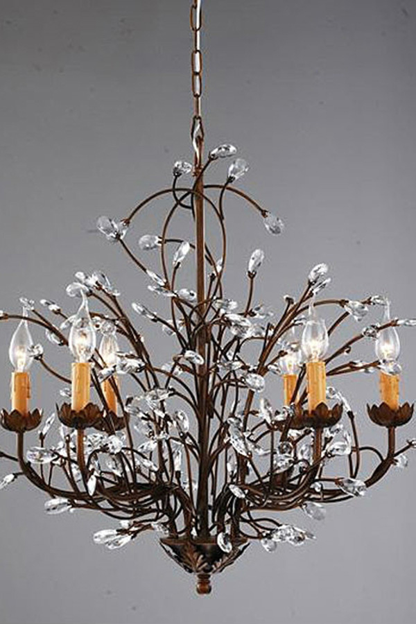 FaFurn - Antique Bronze 6-Light Crystal and Iron Chandelier