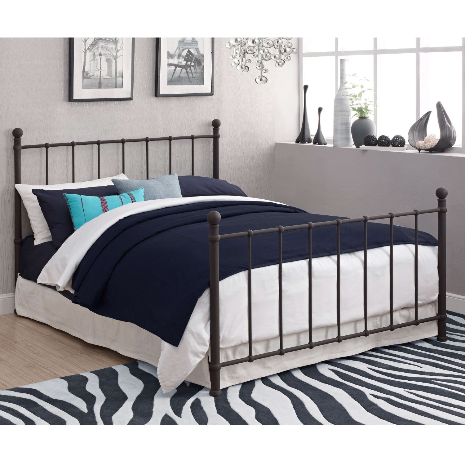 FaFurn - Full Size Platform Bed Frame with Headboard and Footboard in Dark Bronze, Metal