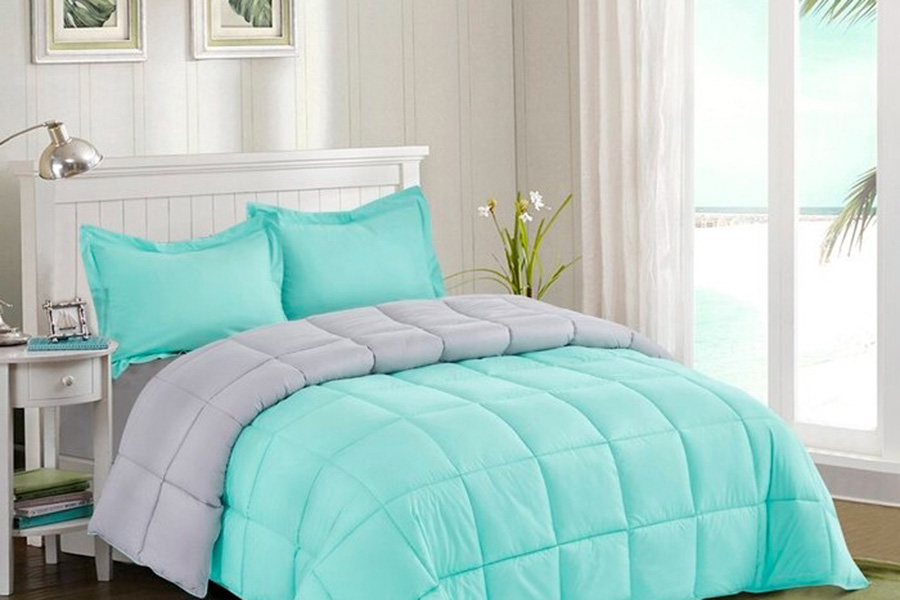 FaFurn Traditional Microfiber Reversible 3 Piece Comforter Set - Aqua/Gray, Twin/Twin XL Size