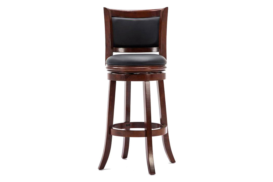 FaFurn 29-Inch Solid Wood Bar Stool with Faux Leather Swivel Seat - Cherry