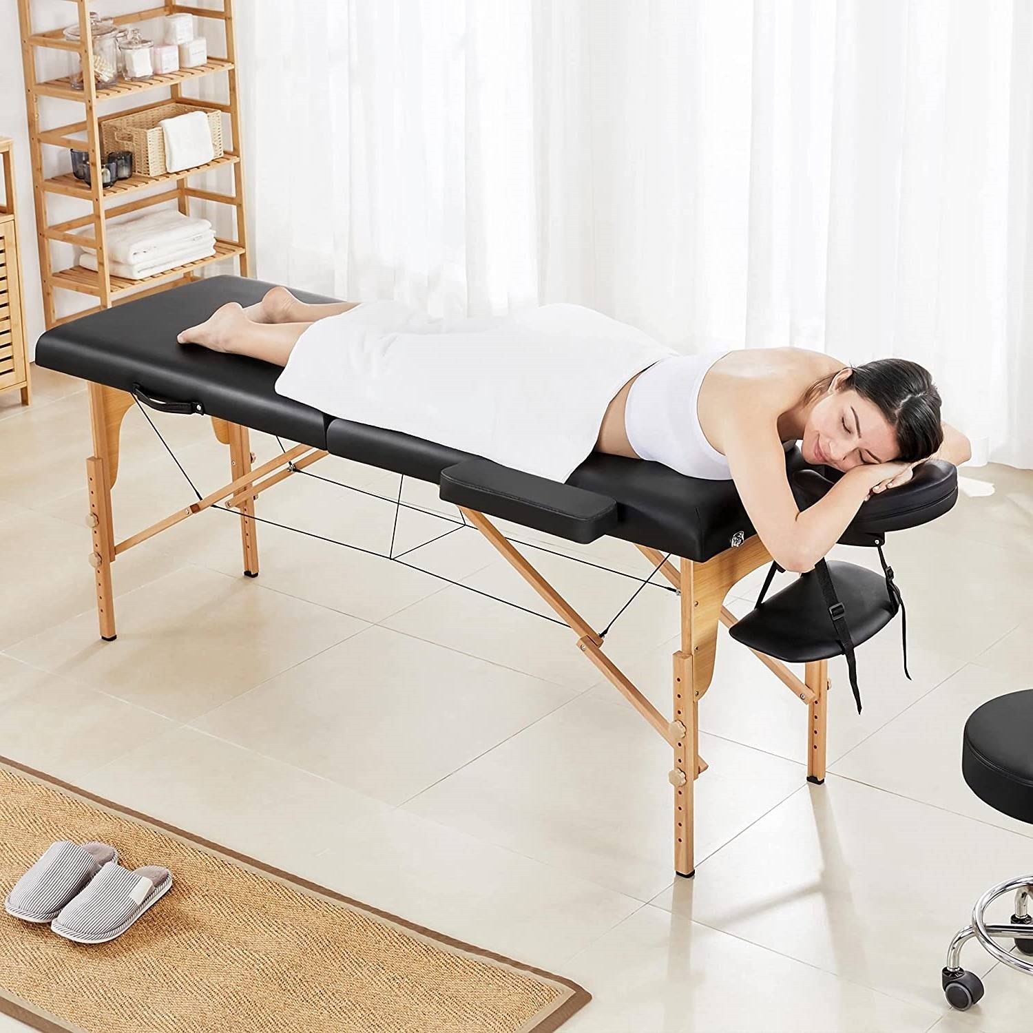 FaFurn - Adjustable Massage Folding Table in Black