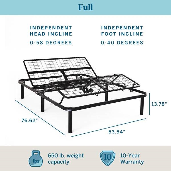 FaFurn Adjustable Incline Full Size Bed Base with Remote