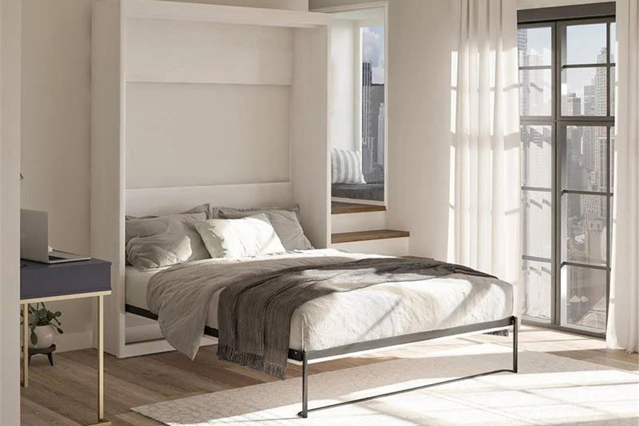 FaFurn™ Murphy Bed Space Saving Wall Bed Frame - Ivory Oak, Queen Size